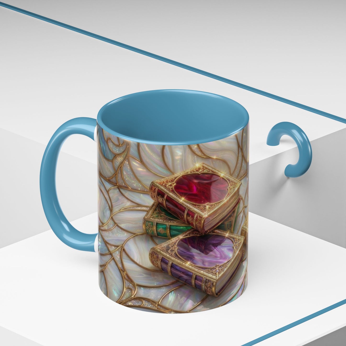 Stained Glass Book Mug, Fantasy Book Lover Coffee Cup, Magical Library Mug, Bookish Gift For Readers, Dark Academia Mug