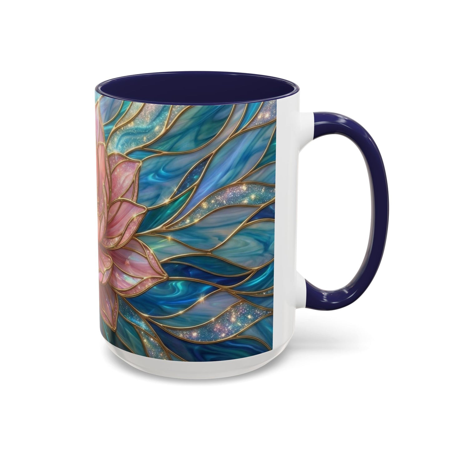 Pink Lotus Flower Mug, Stained Glass Style Coffee Cup, Spiritual Zen Gift For Women, Yoga Lover Tea Mug, Meditation Boho Floral Drinkware