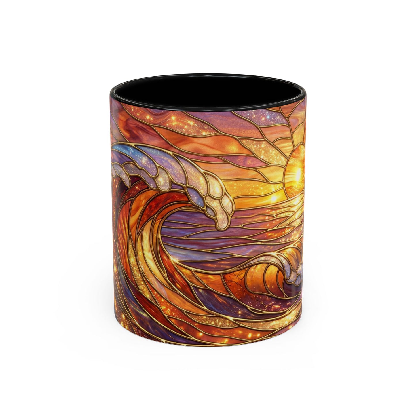 Stained Glass Wave Mug, Ocean Sunset Coffee Cup, Vibrant Beach Art, Sea Lover Gift, Mosaic Tea Cup, Summer Kitchen Decor, Nature Drinkware