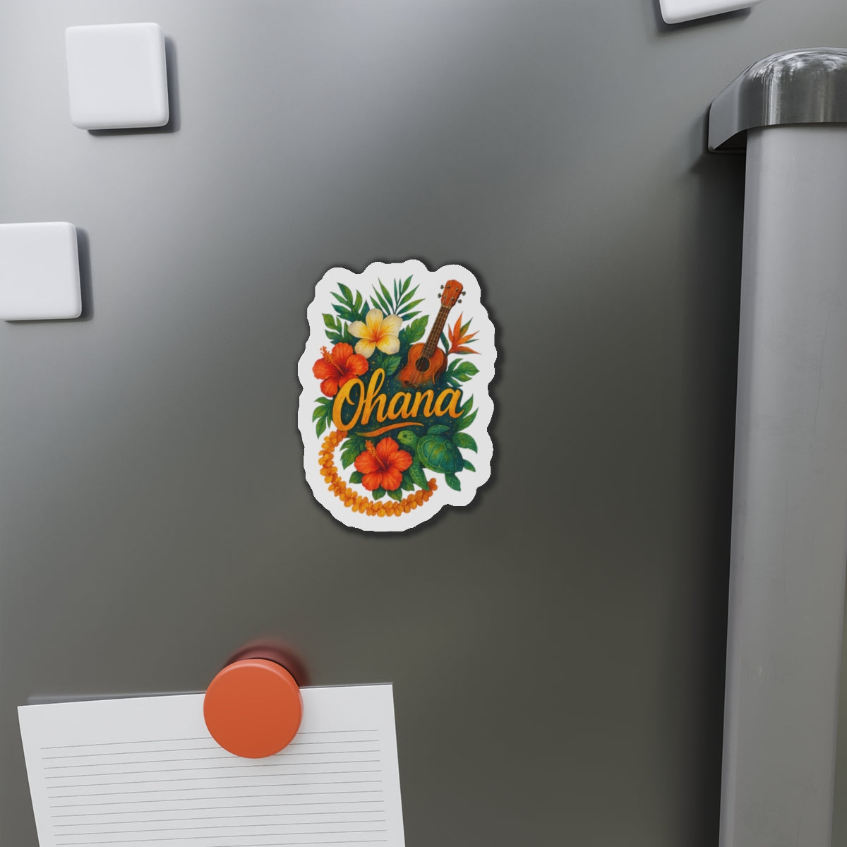 Ohana Magnet - Retro Hawaiian Sea Turtle & Palm Tree Magnet for Fridge or Locker - Tropical Family Gift, Beach Aesthetic Home Decor