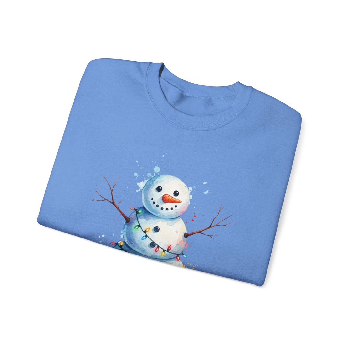 Watercolor Snowman Christmas Sweatshirt, Cute Snowman Crewneck for Winter, Holiday Lights Snowman Sweater, Cozy Unisex Christmas Gift