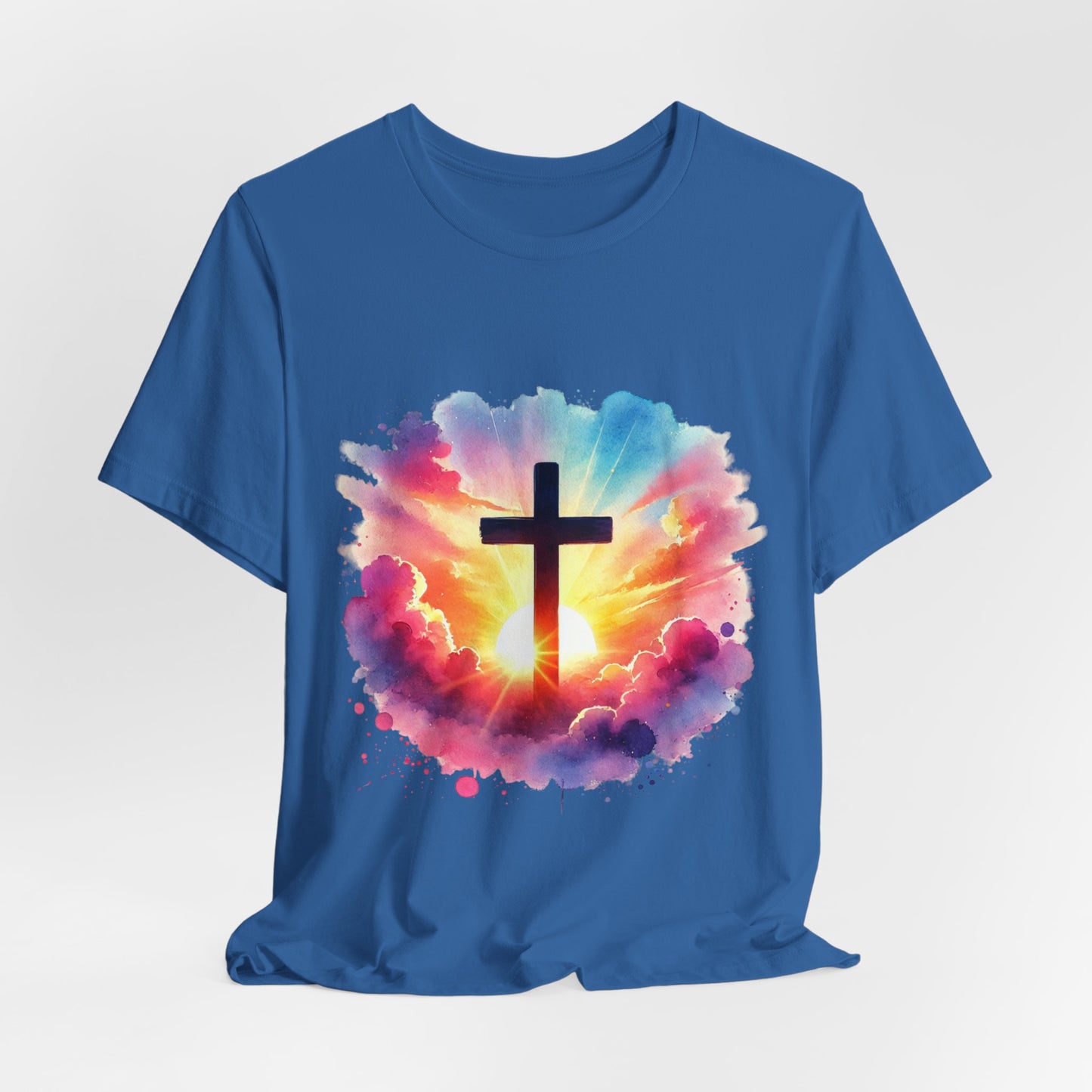 Faith Cross Sunburst Christian Tee | Inspirational Christian T-Shirt | Colorful Sunrise Cross Shirt | Faith Gifts for Women Men
