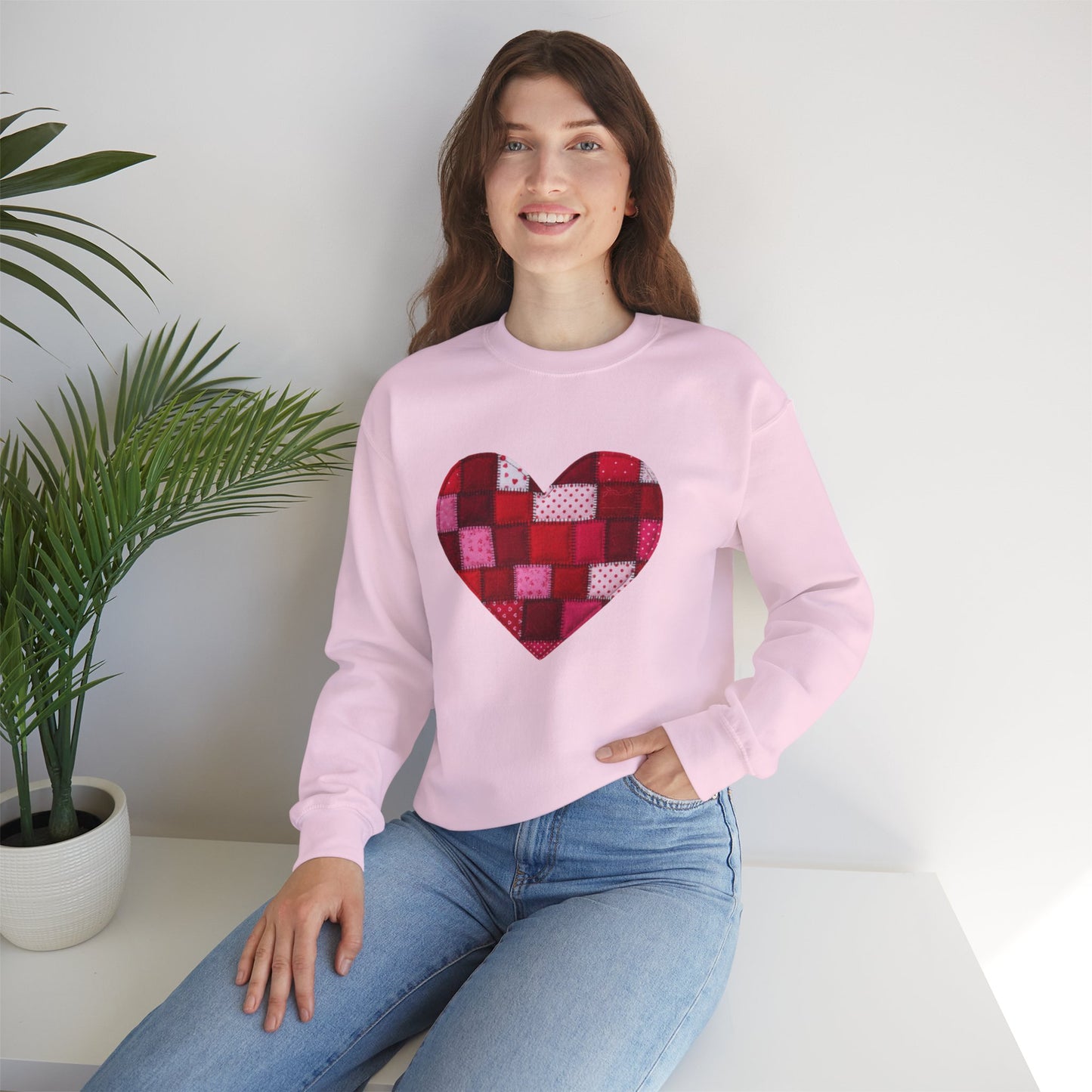 Faux Patchwork Heart Sweatshirt, Quilted Look Heart Pullover, Cozy Valentine Crewneck, Handmade Style Sweatshirt, Love Heart Shirt, Valentine Gift