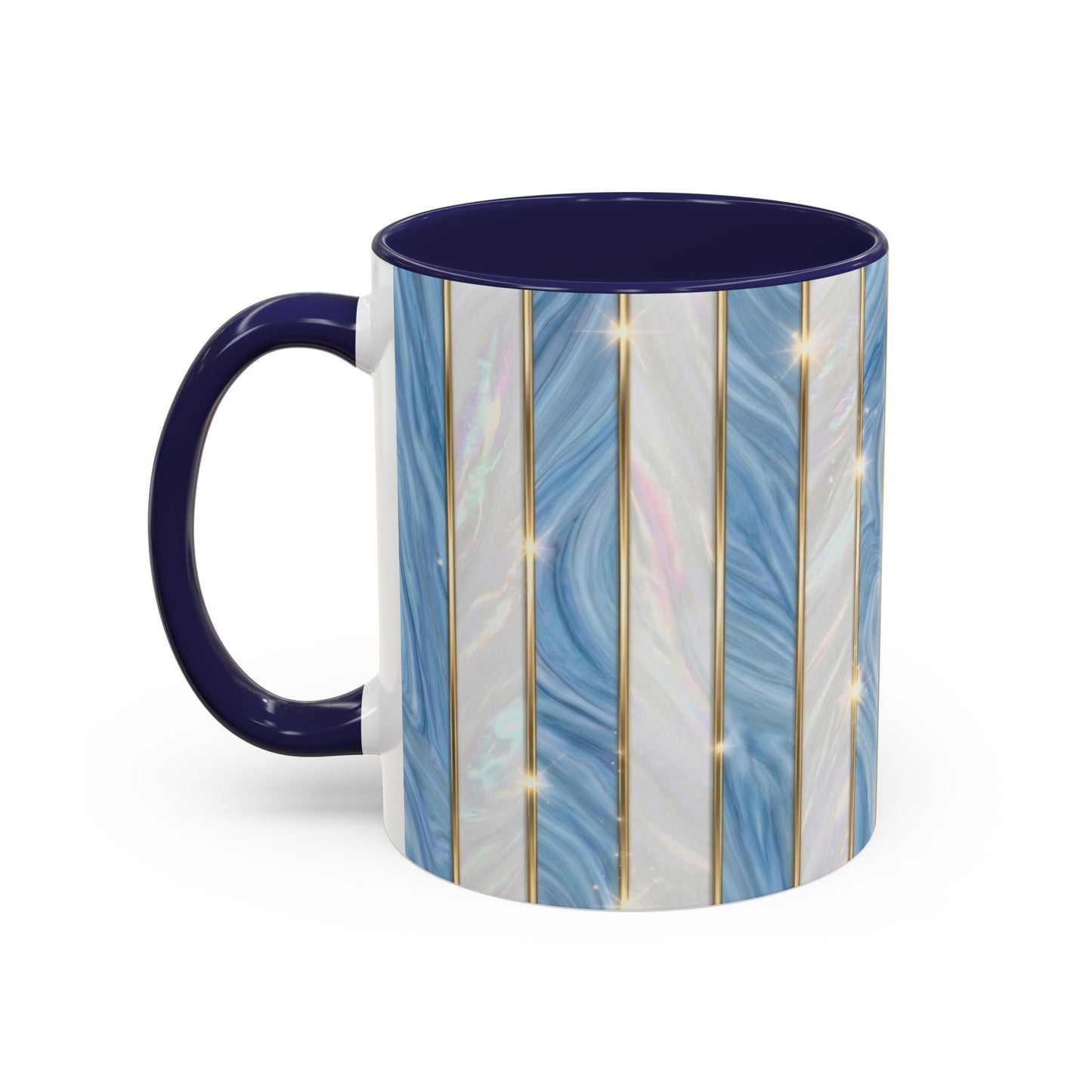 Faux Stained Glass Mug, Blue Pearlescent Coffee Cup, Art Deco Stained Glass Decor, Elegant Gold Stripe Teacup, Unique Art Gift For Her