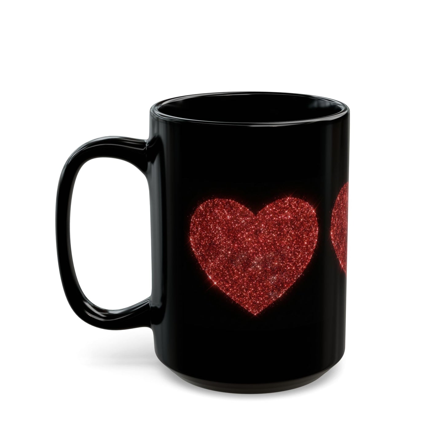 Glitter Heart Mug, Red Sparkle Heart Coffee Cup, Black Valentine Mug, Love Gift For Her Him, Romantic Coffee Mug