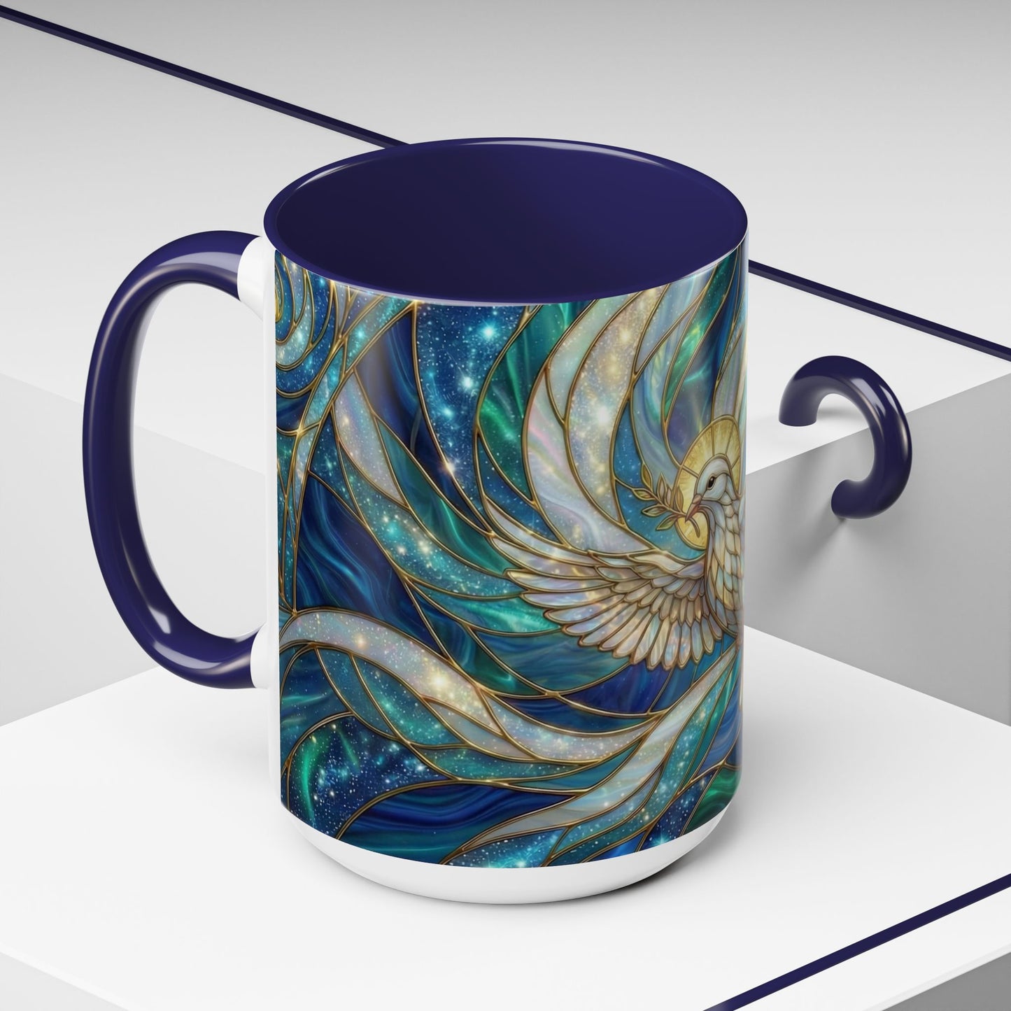 Stained Glass Dove Mug, Christian Coffee Cup, Religious Gift, Faith Art Mug, Holy Spirit Dove, Inspirational Christian Mug