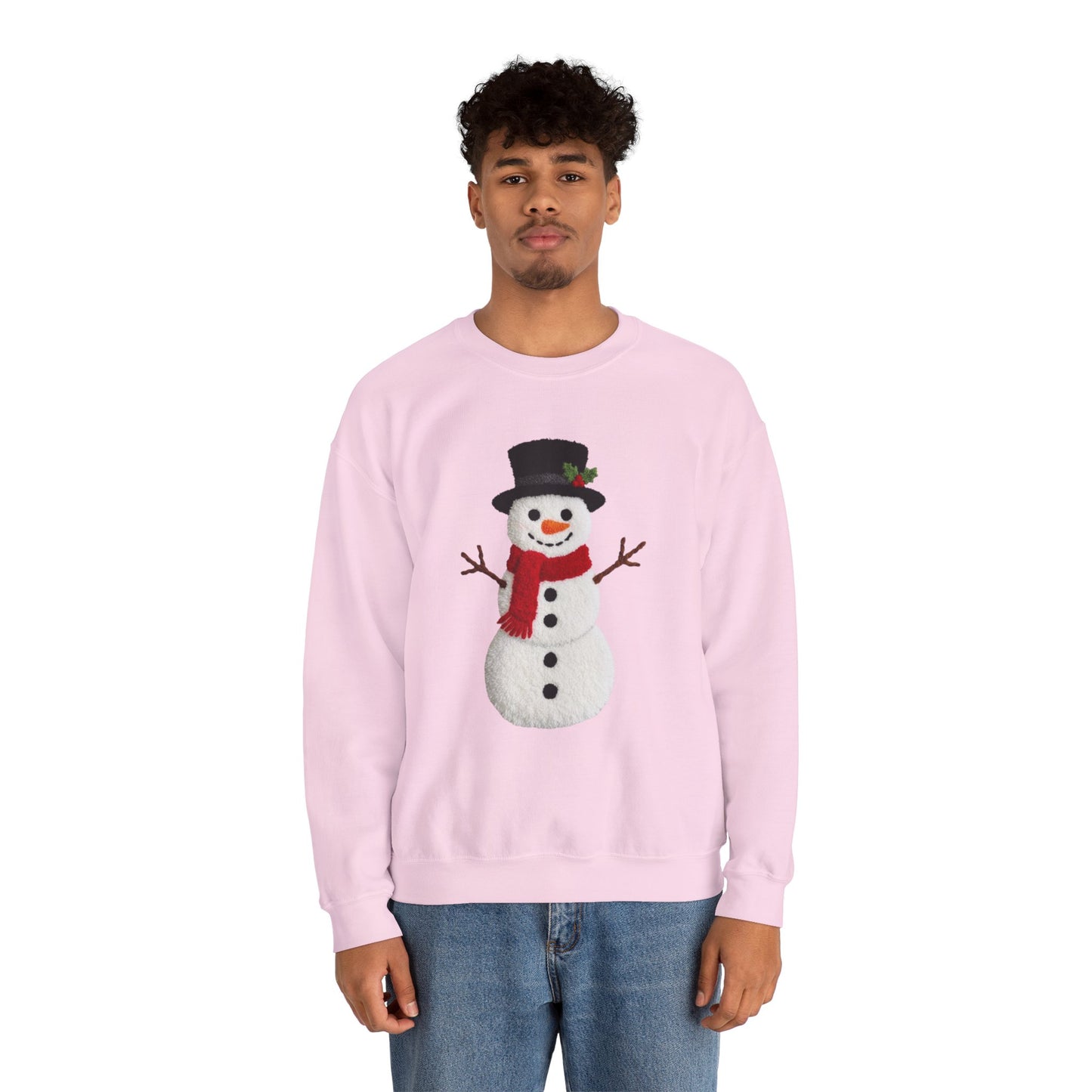Faux Patchwork Crochet Snowman Sweatshirt, Winter Snowman Crewneck, Cozy Holiday Sweater, Christmas Sweatshirt, Festive Winter Shirt, unisex gift