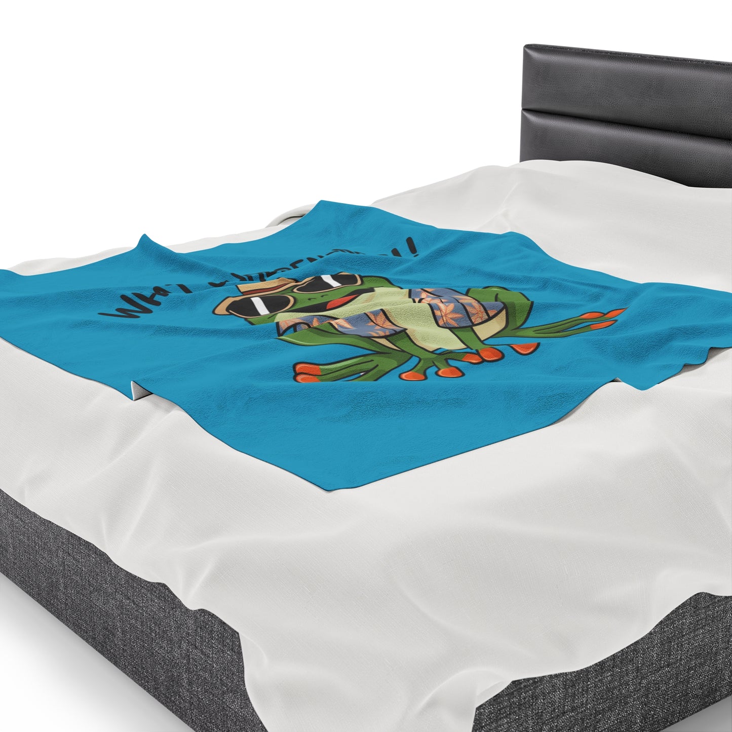 Plush Blanket - Frog What's Hoppening Pun Design