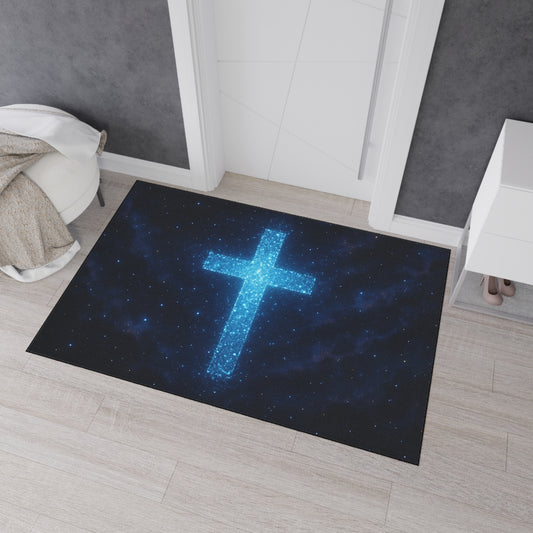 Floor Mat - Bioluminescent Cross Design Christian Decor Religious Welcome Mat Spiritual Door Mat Inspirational Rug