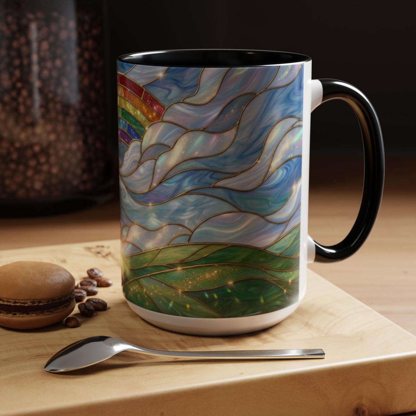 Stained Glass Rainbow Mug, Pot Of Gold Coffee Cup, St Patricks Day Gift, Whimsical Magical Art Mug, Lucky Irish Leprechaun Treasure