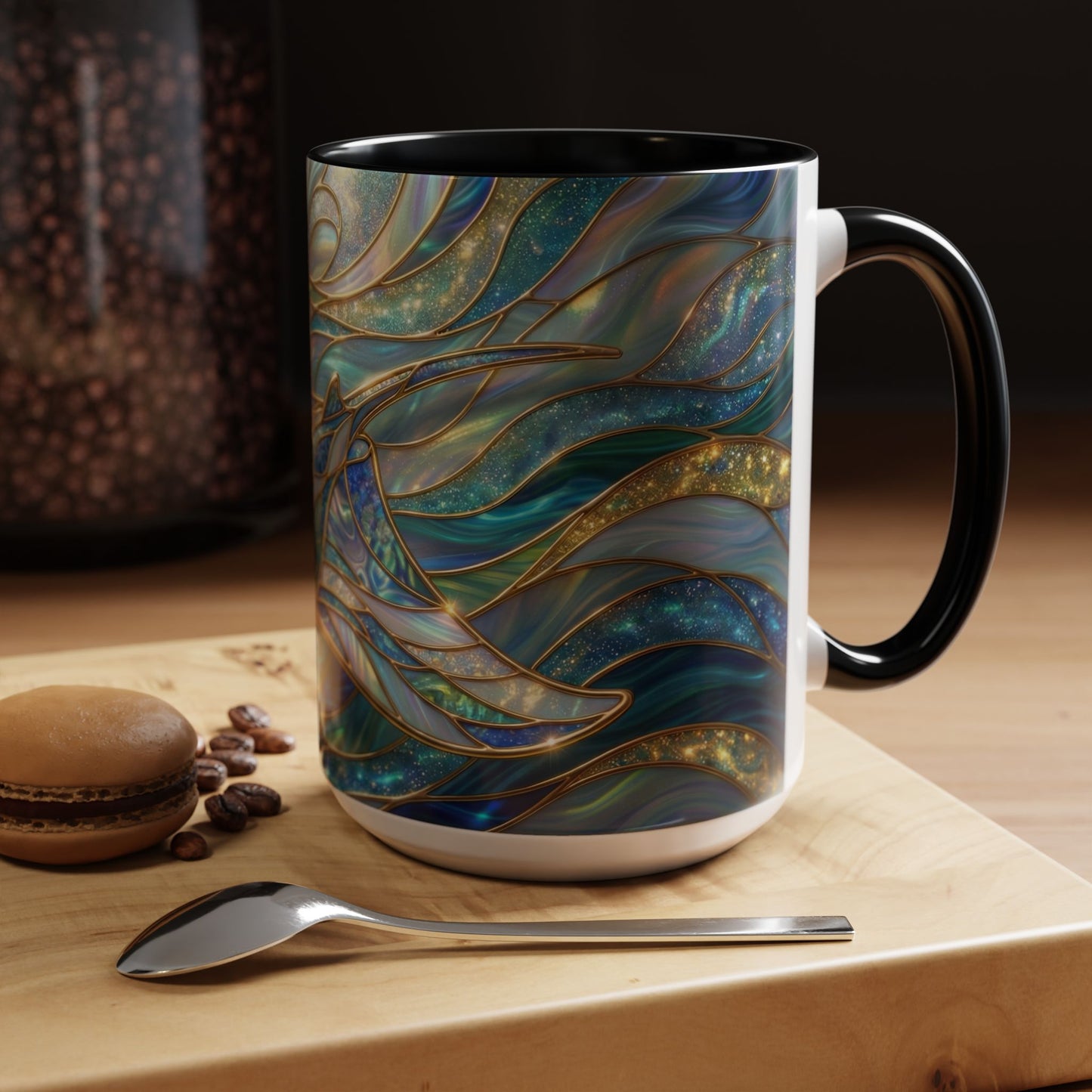 Stained Glass Manta Ray Mug, Ocean Coffee Cup, Manta Ray Art Mug, Nautical Gift, Coastal Decor Mug, Marine Life Coffee Cup