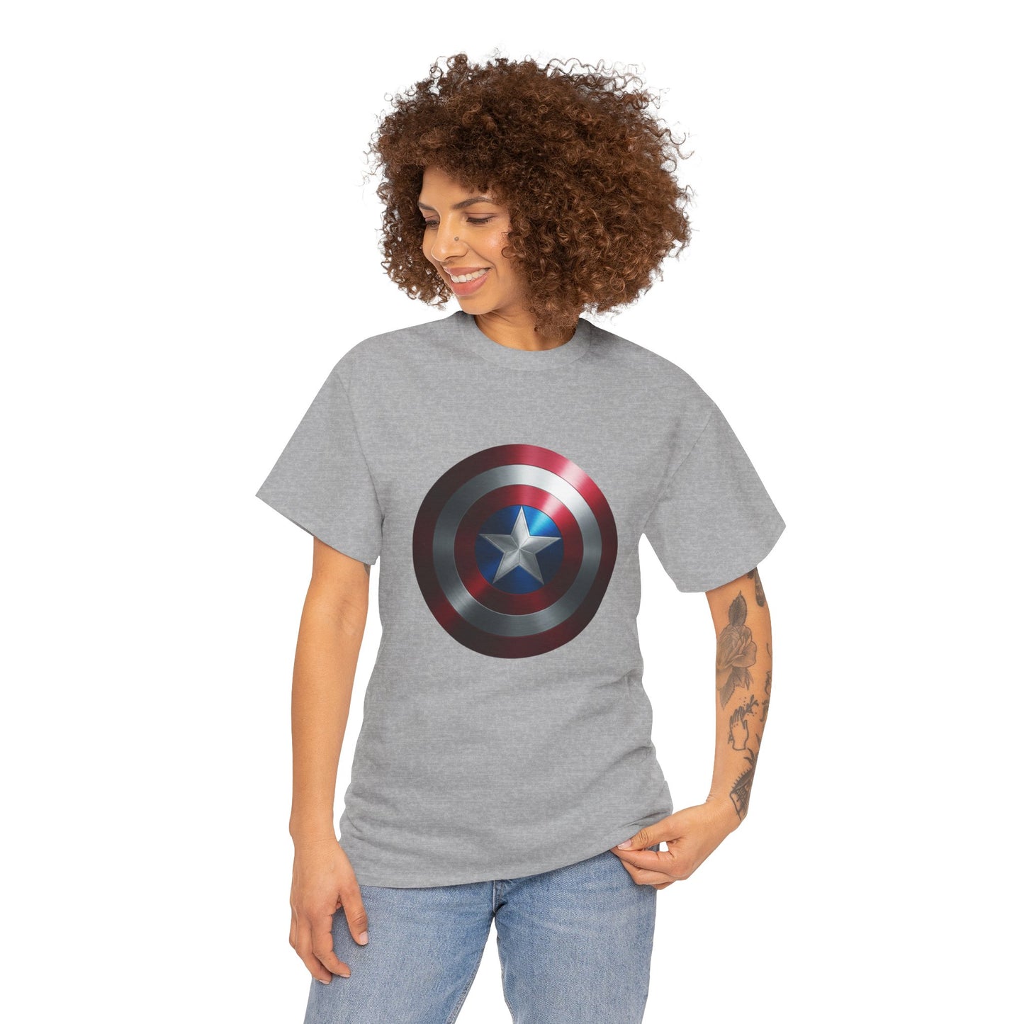 Patriotic Hero Shield Shirt – Star Emblem Graphic Tee – Super Soldier Gift – Comic Inspired Unisex Shirt – Cosplay Convention Top