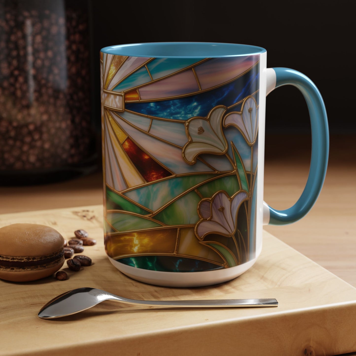 Stained Glass Cross Mug, Christian Coffee Cup, Faith Gift Mug, Religious Art Mug, Floral Church Mug, Inspirational Faith Cup, Easter Gift