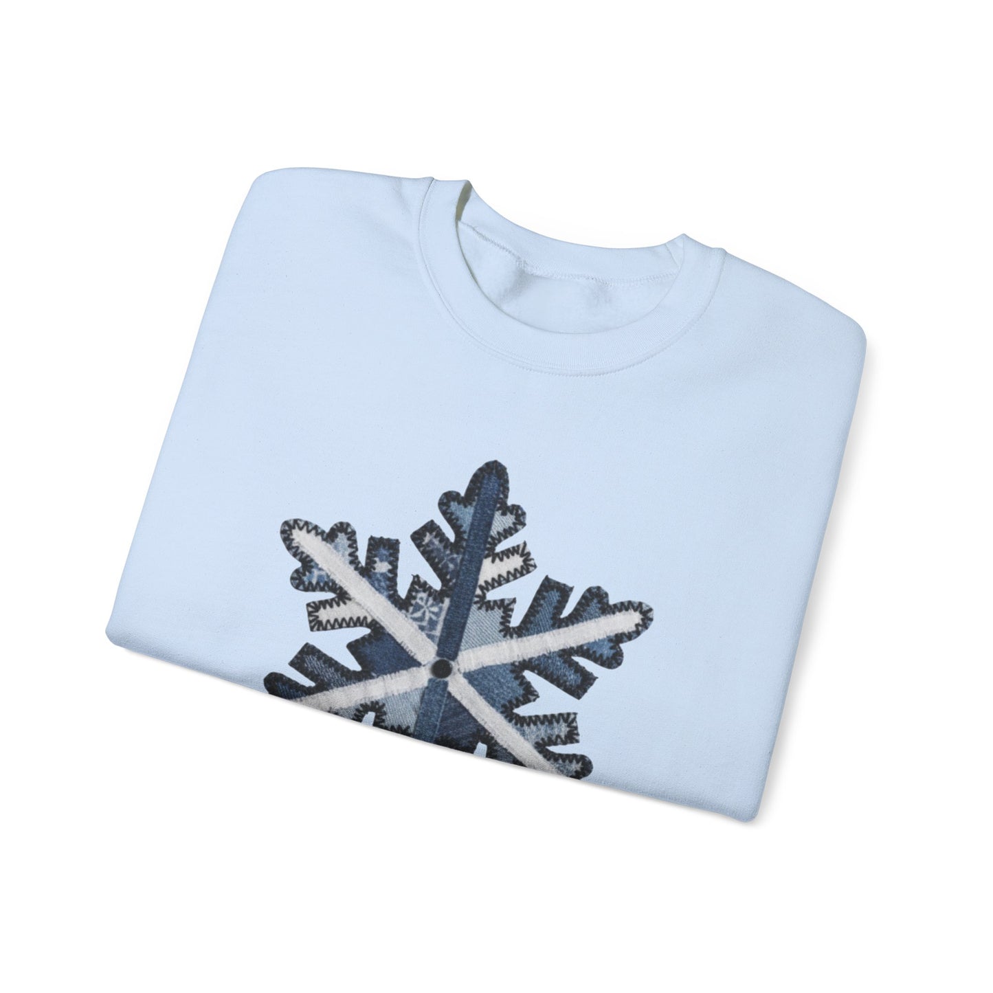 Faux Patchwork Snowflake Sweatshirt, Winter Snowflake Crewneck, Cozy Christmas Sweatshirt, Holiday Patchwork Sweater, Winter Gift