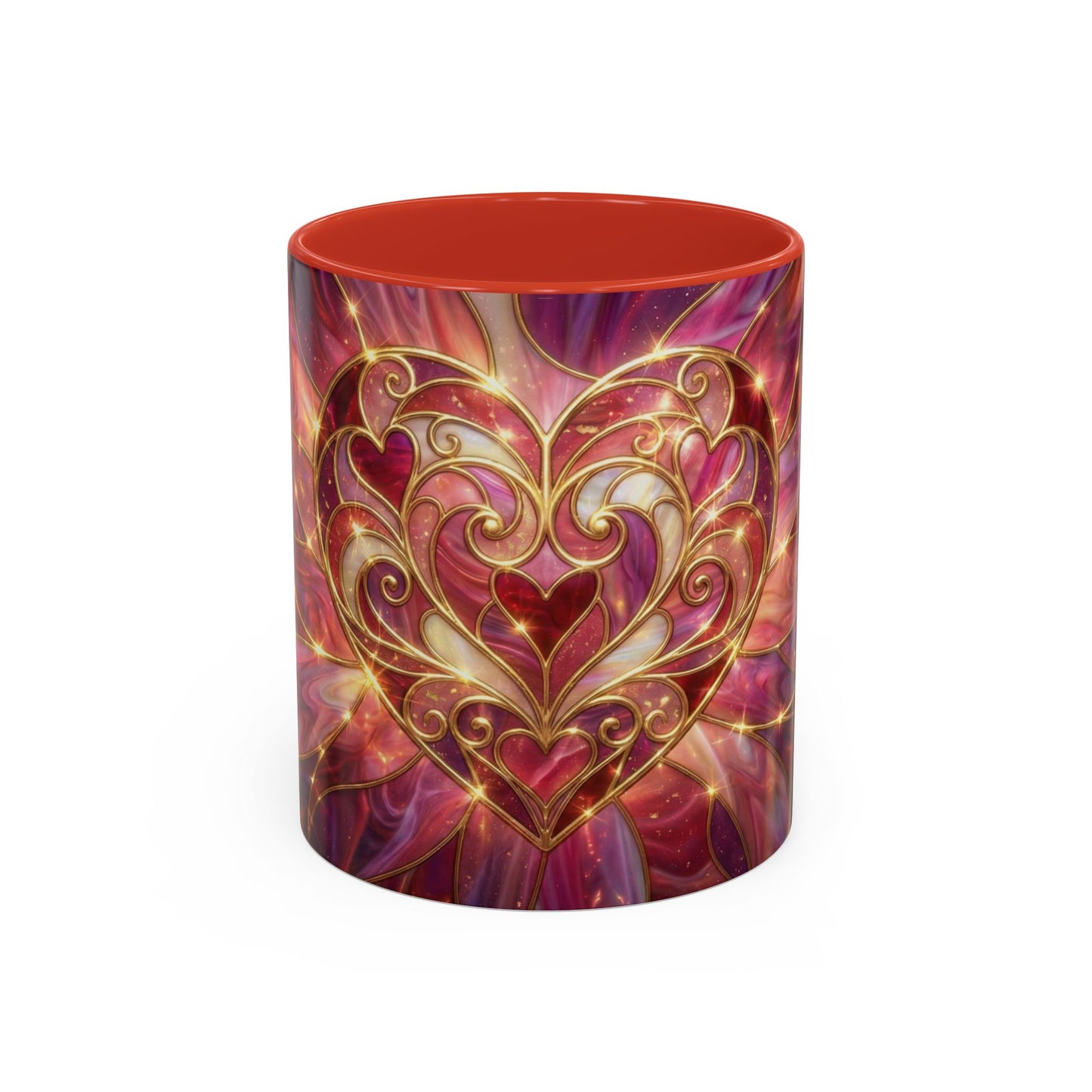 Stained Glass Heart Mug, Romantic Coffee Mug, Valentine Gift Mug, Love Heart Cup, Pink Aesthetic Mug, Anniversary Gift For Her