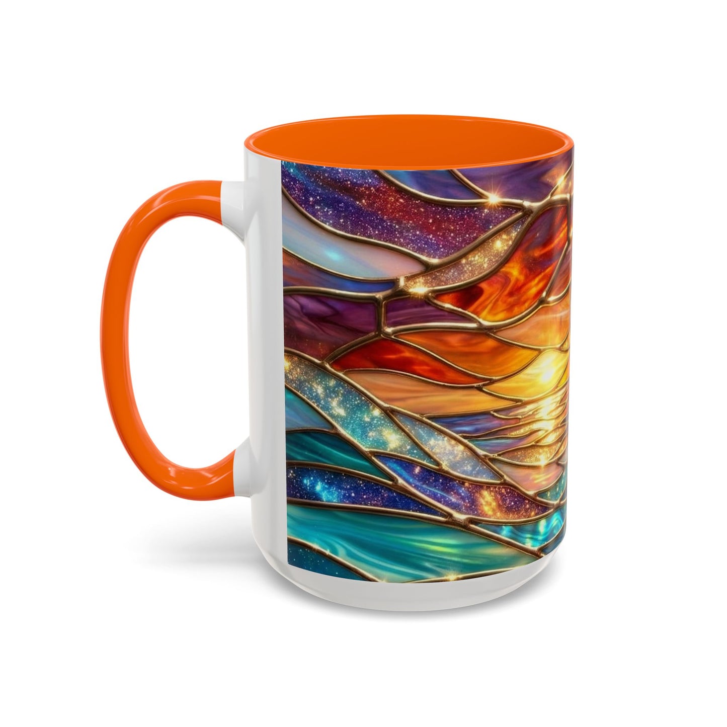 Stained Glass Wave Mug, Cosmic Ocean Coffee Cup, Celestial Sunrise Tea Mug, Surfer Beach Decor Gift, Starry Sea Art, Ocean Lover Cup