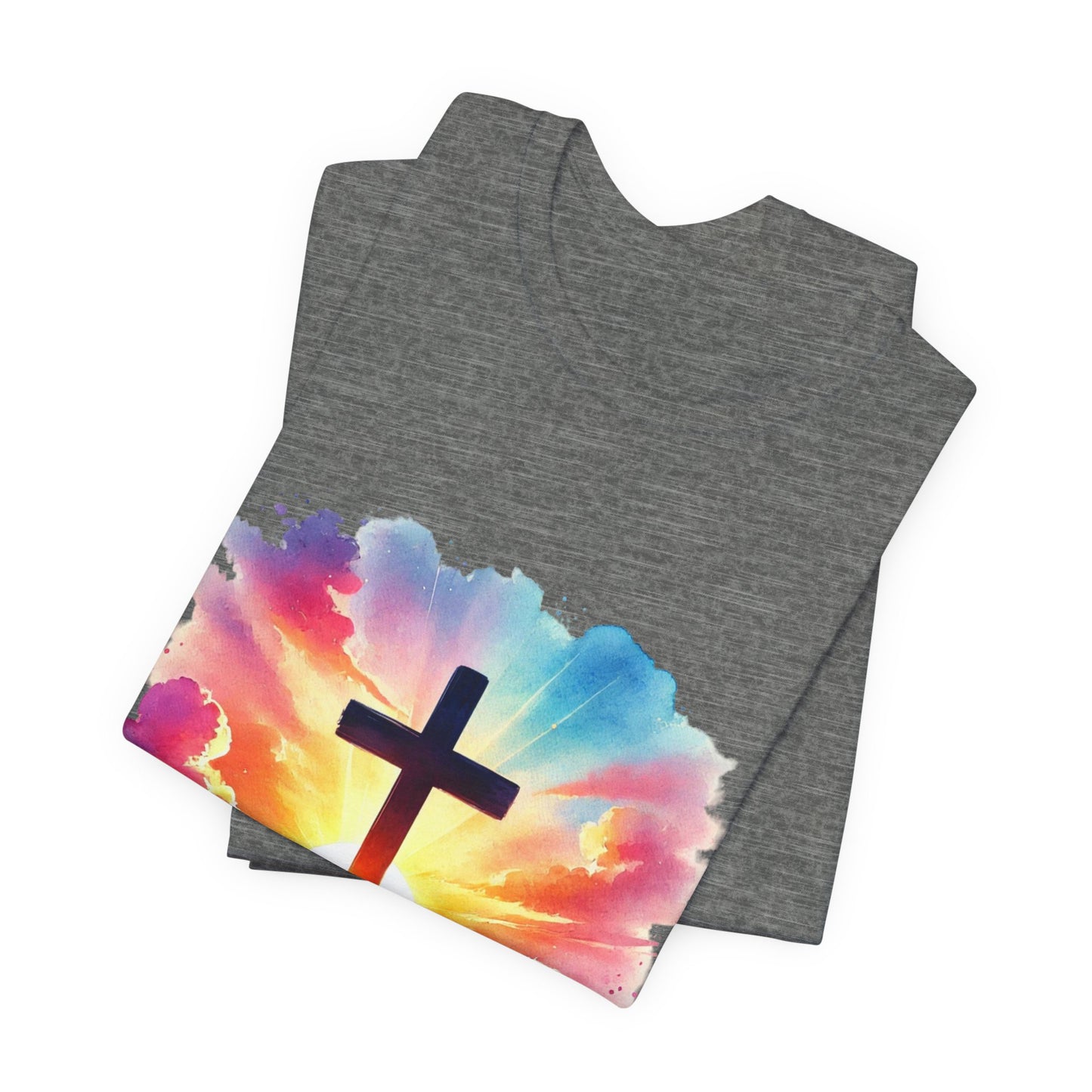 Faith Cross Sunburst Christian Tee | Inspirational Christian T-Shirt | Colorful Sunrise Cross Shirt | Faith Gifts for Women Men