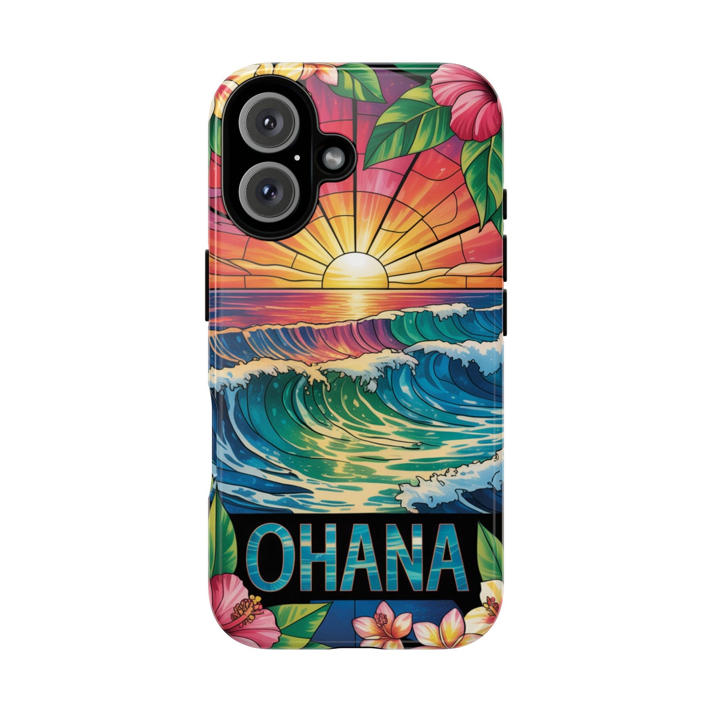 Ohana iPhone Case Tropical Hawaiian Sunset Phone Cover Wave Floral Beach Art Cute Gift for iPhone Lovers