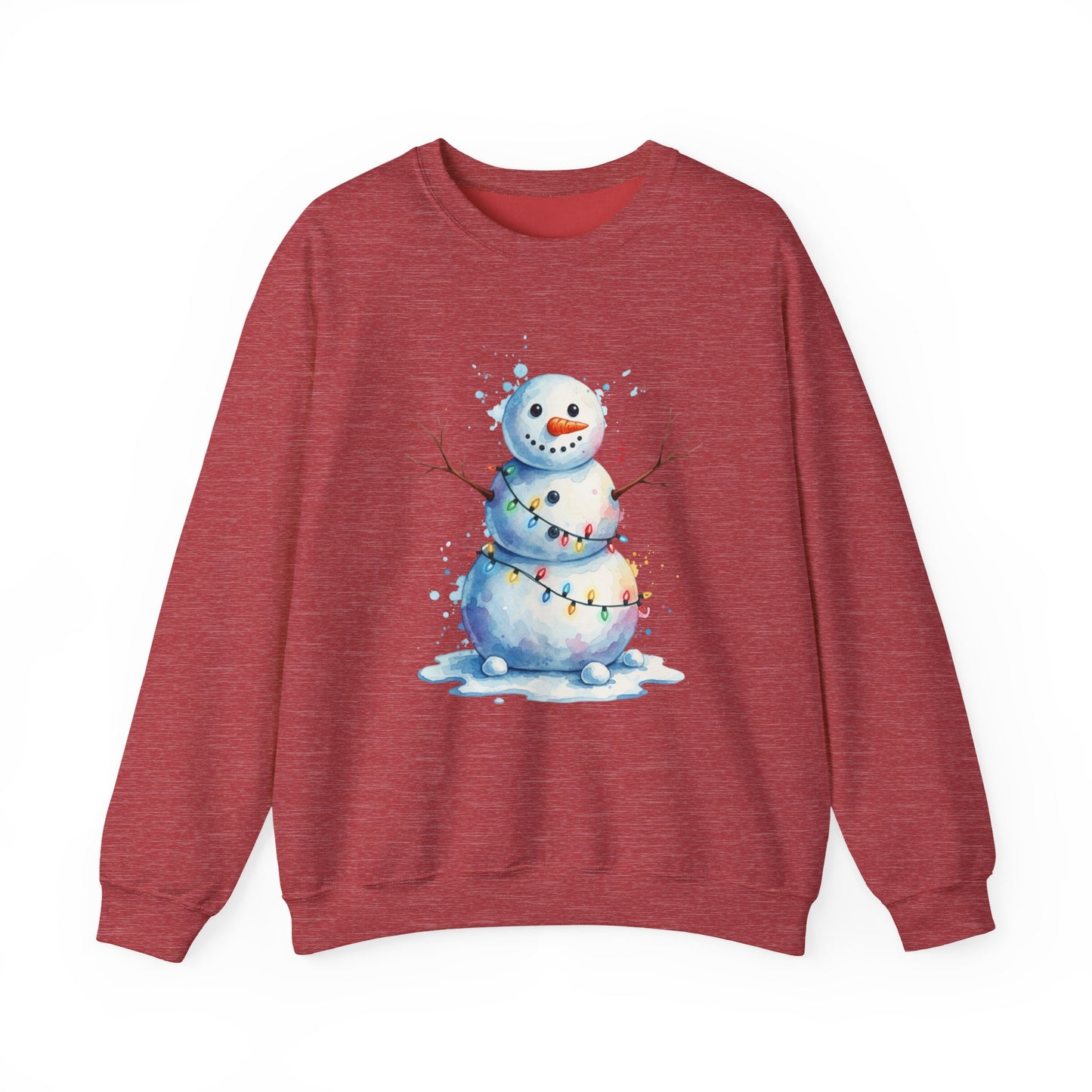 Watercolor Snowman Christmas Sweatshirt, Cute Snowman Crewneck for Winter, Holiday Lights Snowman Sweater, Cozy Unisex Christmas Gift