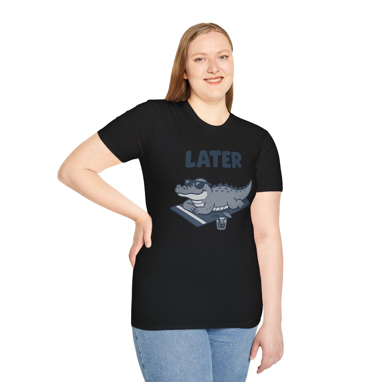 Later Gator Lounge Graphic Tee - Funny Alligator T-Shirt, Summer Vacation Humor, Cute Animal Tee, Relax Gift for Him and Her