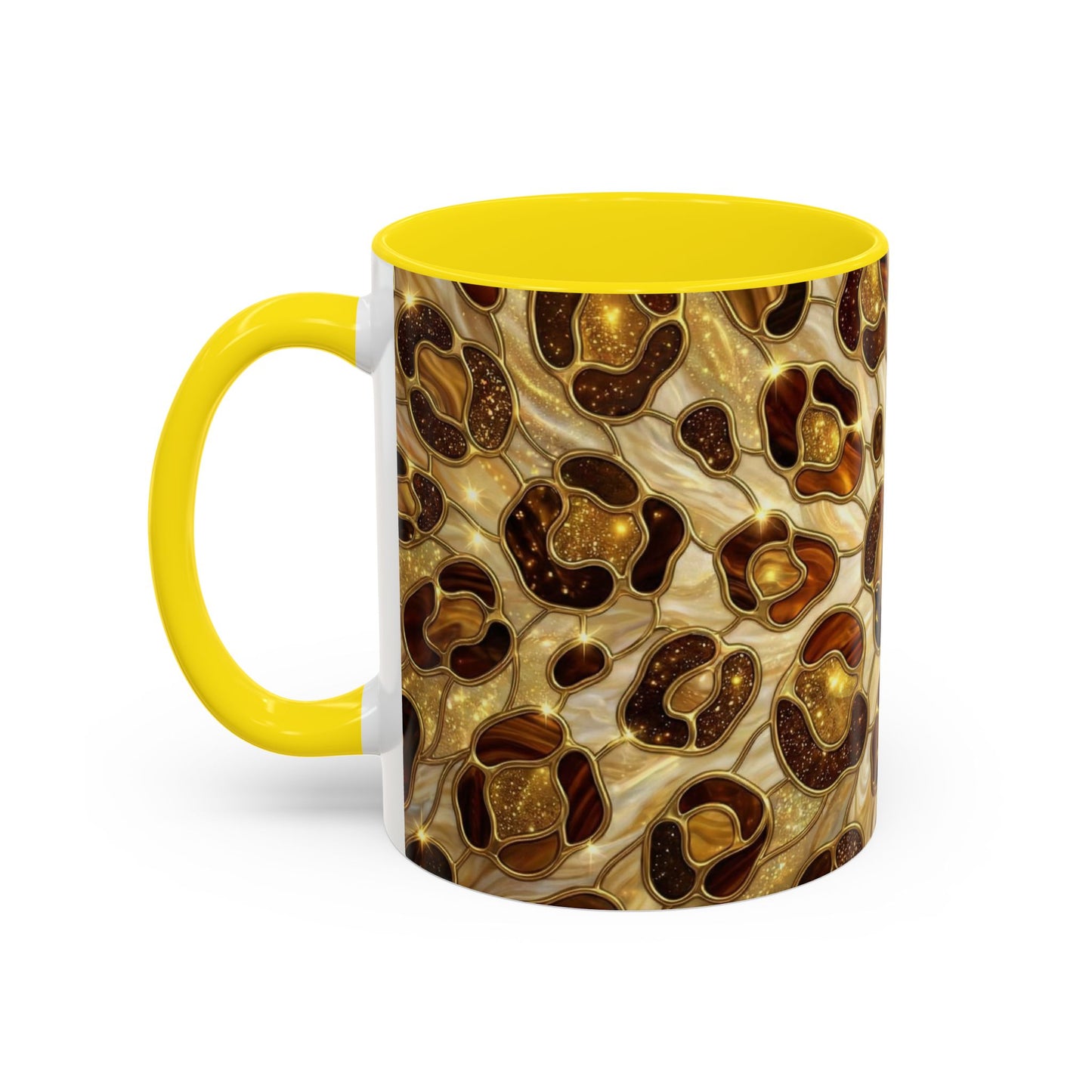 Stained Glass Leopard Print Mug, Gold Cheetah Coffee Cup, Luxury Animal Print Gift, Glam Mosaic Tea Mug, Trendy Desk Decor For Her Gifts