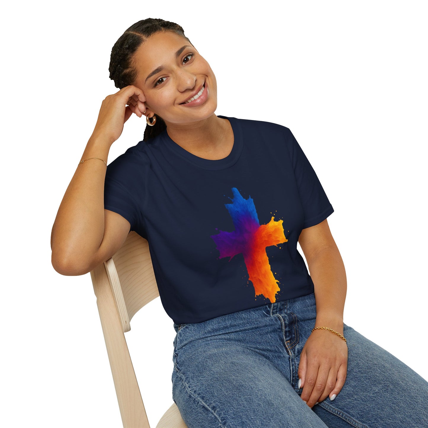 Colorful Abstract Cross T‑Shirt | Bold Grunge Paint Splatter Christian Tee | Unique Vibrant Gift | Inspirational Faith Graphic Shirt