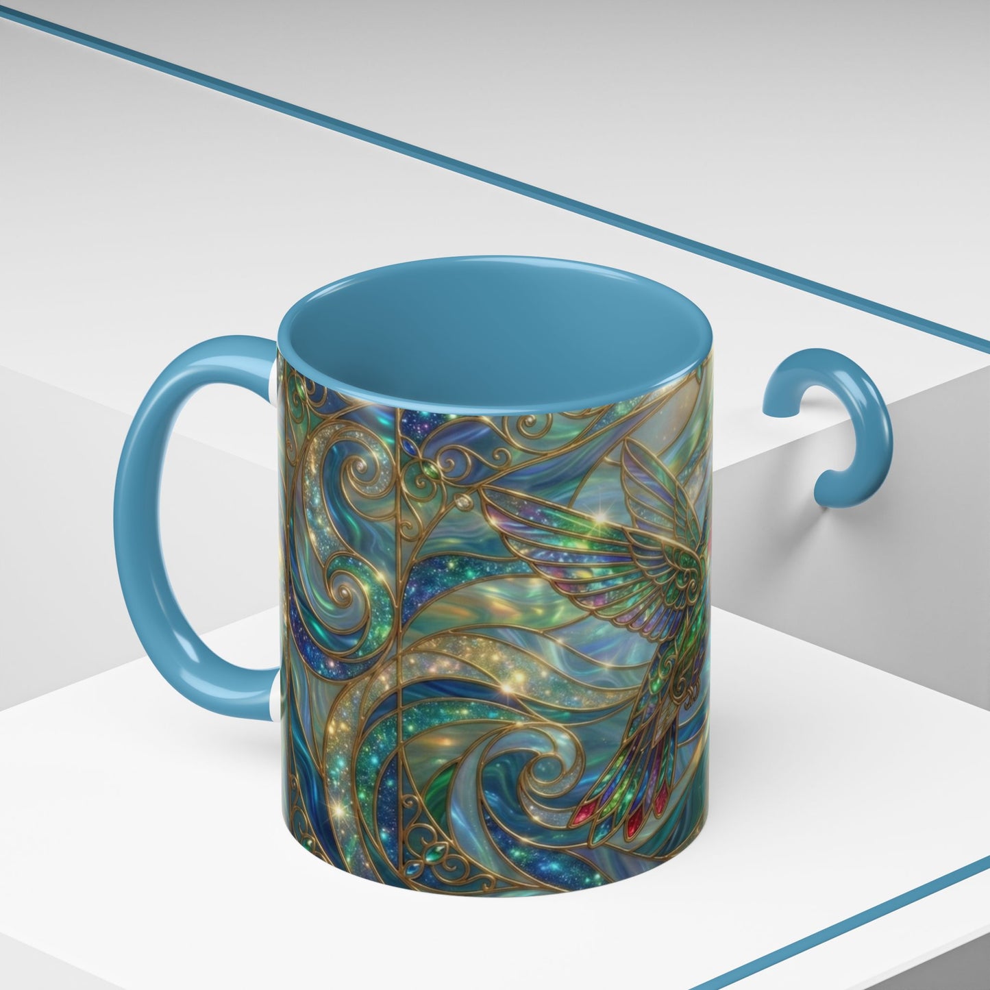Hummingbird Stained Glass Mug, Colorful Art Coffee Mug, Bird Lover Gift, Nature Inspired Ceramic Mug, Tea Cup