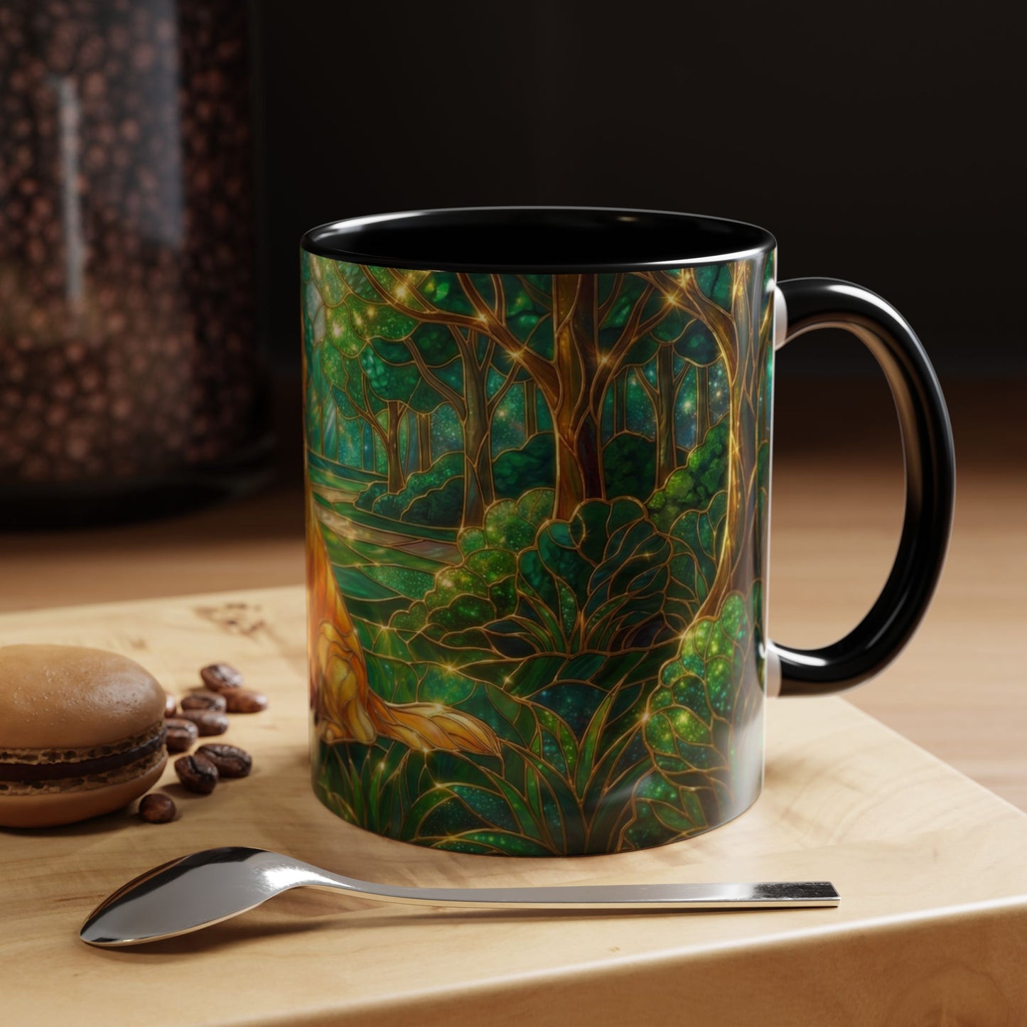 Stained Glass Dog Mug, Golden Retriever Coffee Cup, Pet Lover Ceramic Mug, Forest Art Animal Mug, 11oz 15oz Gift