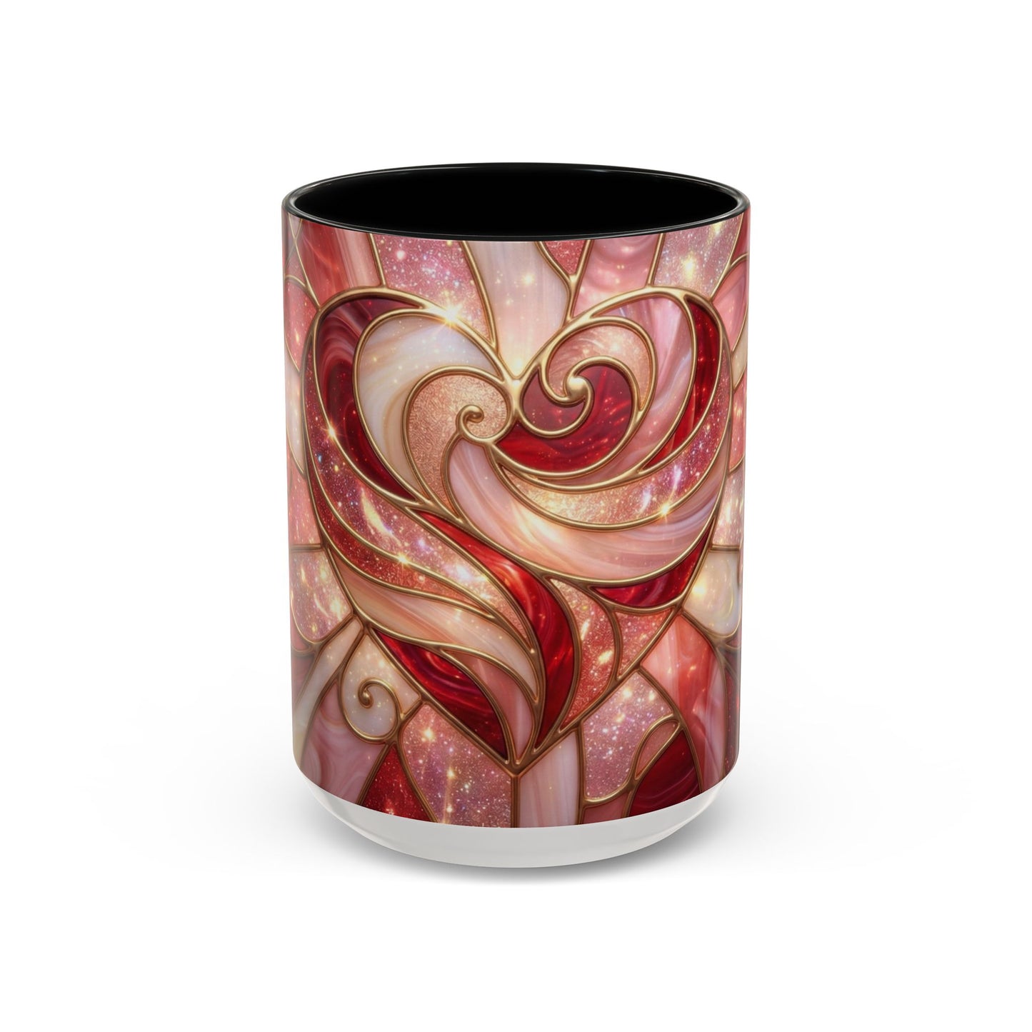 Stained Glass Heart Mug, Valentine Coffee Mug, Romantic Love Cup, Pink Red Ceramic Mug, Gift For Her, Anniversary Gift