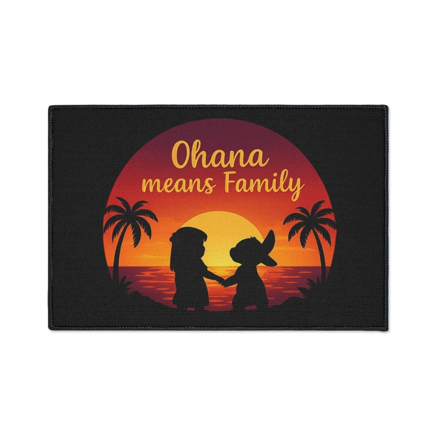 Ohana Means Family Doormat - Family Inspired Entry Rug - Cute Family Welcome Mat - Tropical Sunset Indoor Home Decor