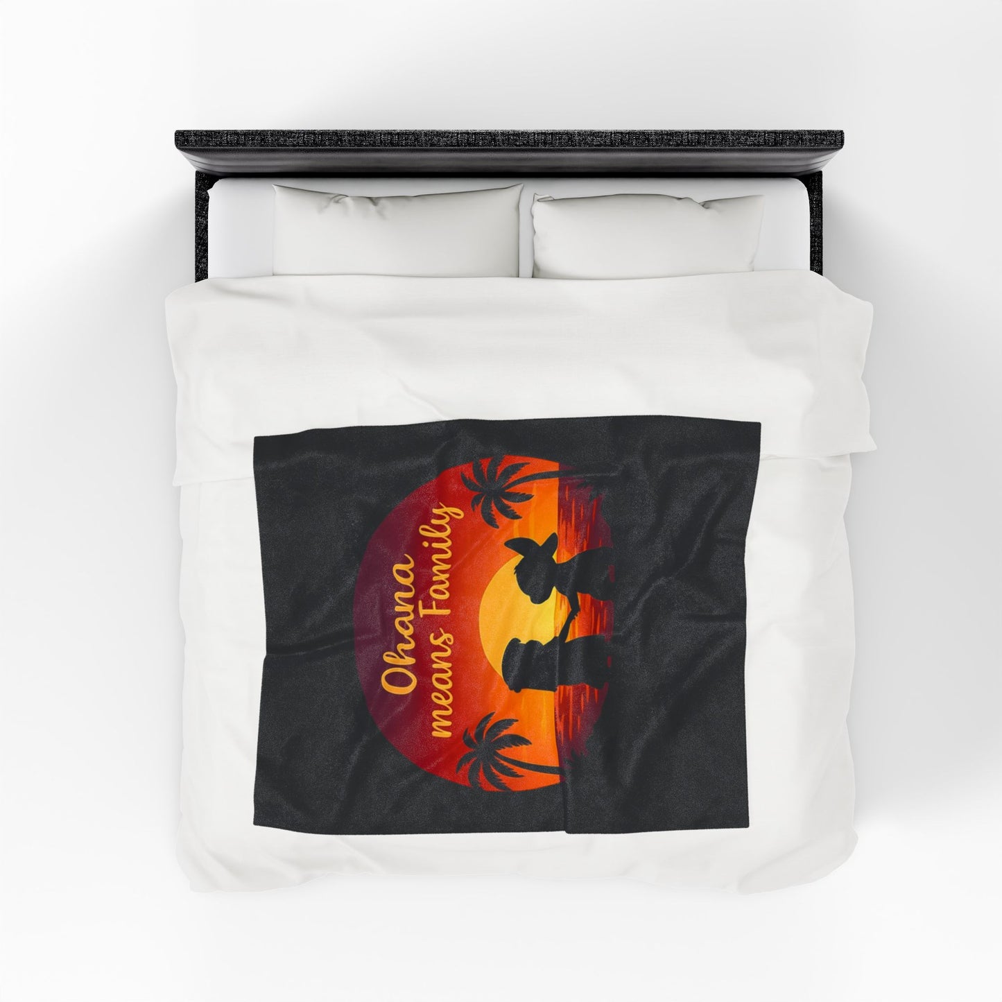 Ohana Means Family Blanket – Hawaiian Sunset Throw, Tropical Bedding, Stitch-Inspired Gift