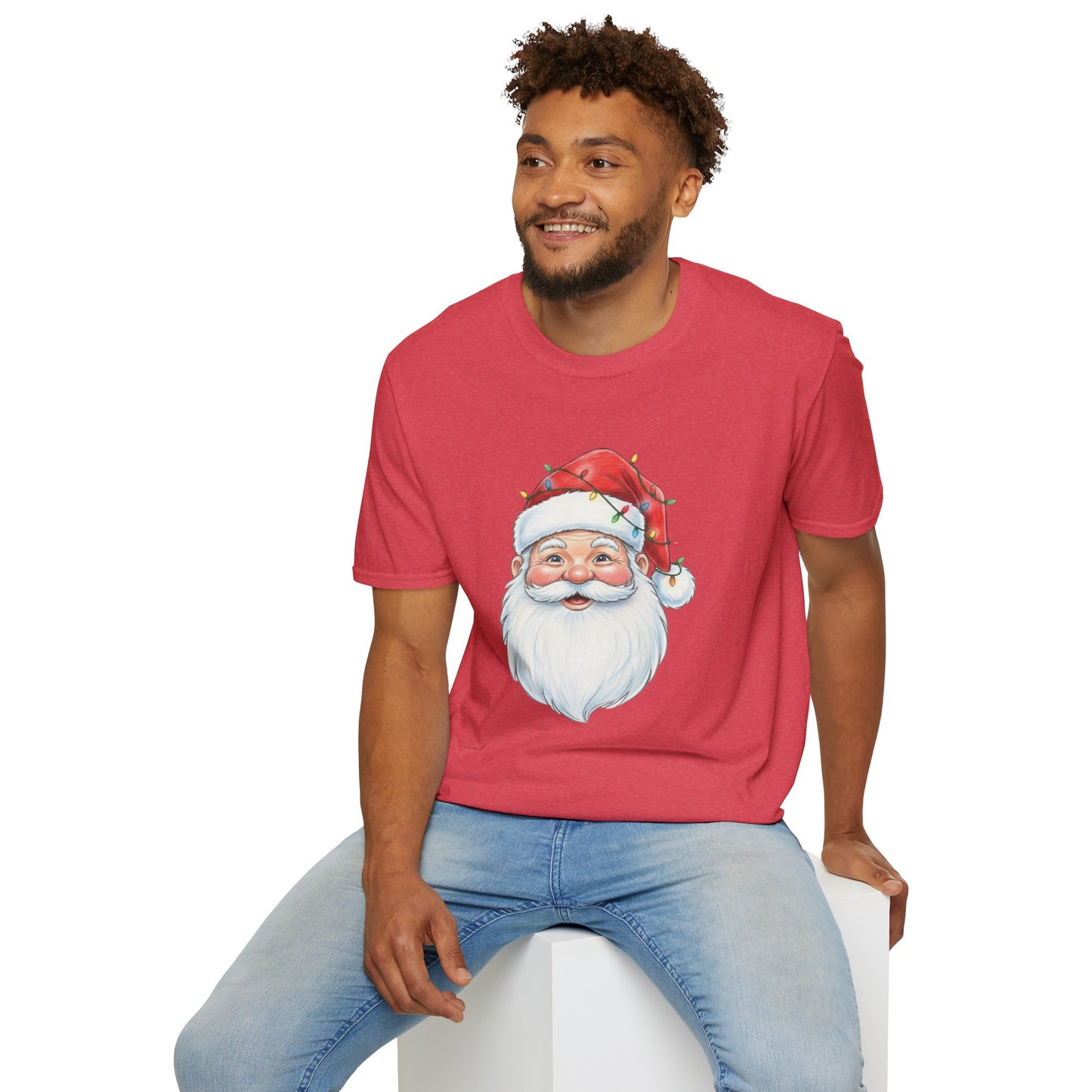 Santa Face Christmas Shirt, Vintage Santa T-Shirt, Santa With Christmas Lights Tee, Cute Christmas Graphic Tee, Holiday Santa Claus Shirt