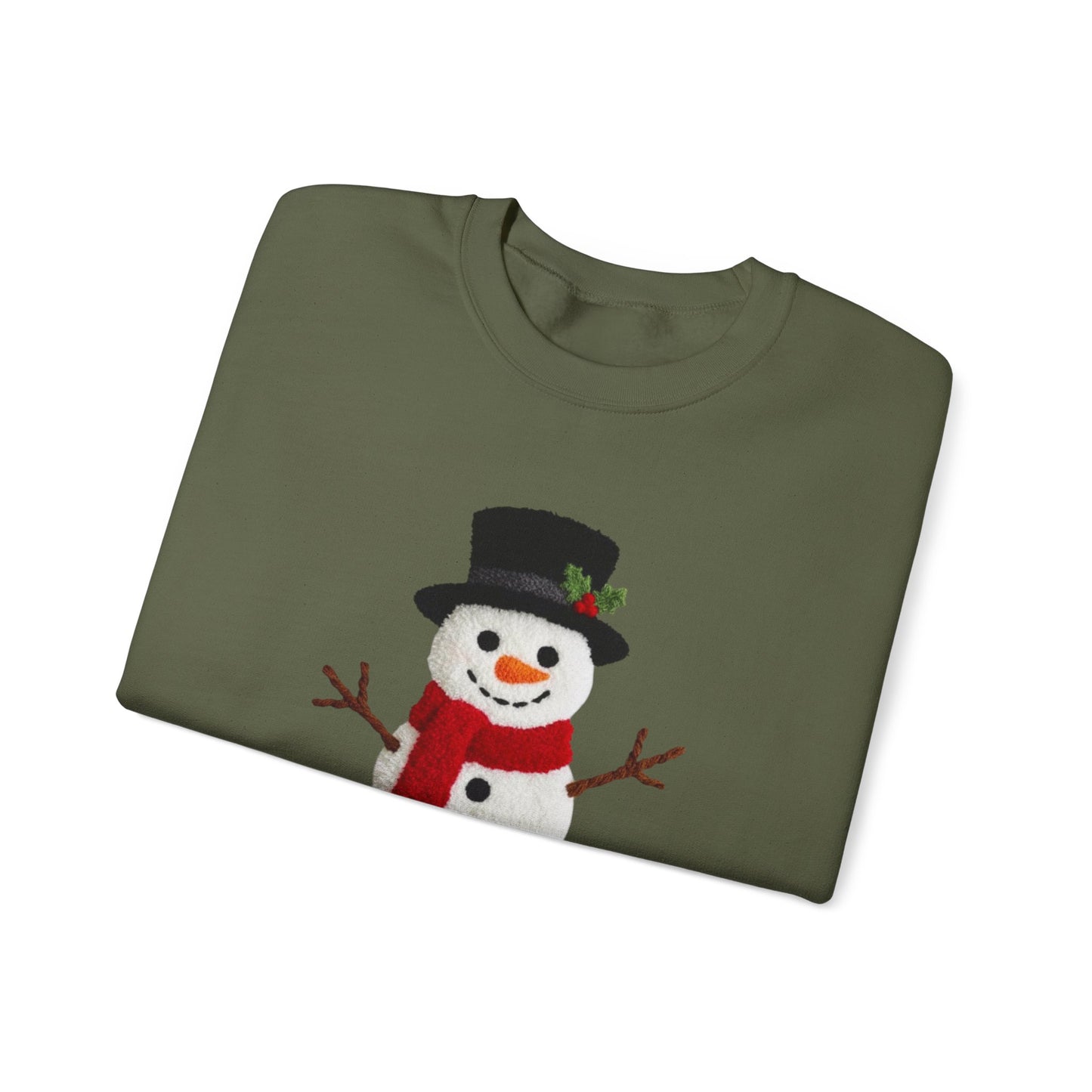 Faux Patchwork Crochet Snowman Sweatshirt, Winter Snowman Crewneck, Cozy Holiday Sweater, Christmas Sweatshirt, Festive Winter Shirt, unisex gift
