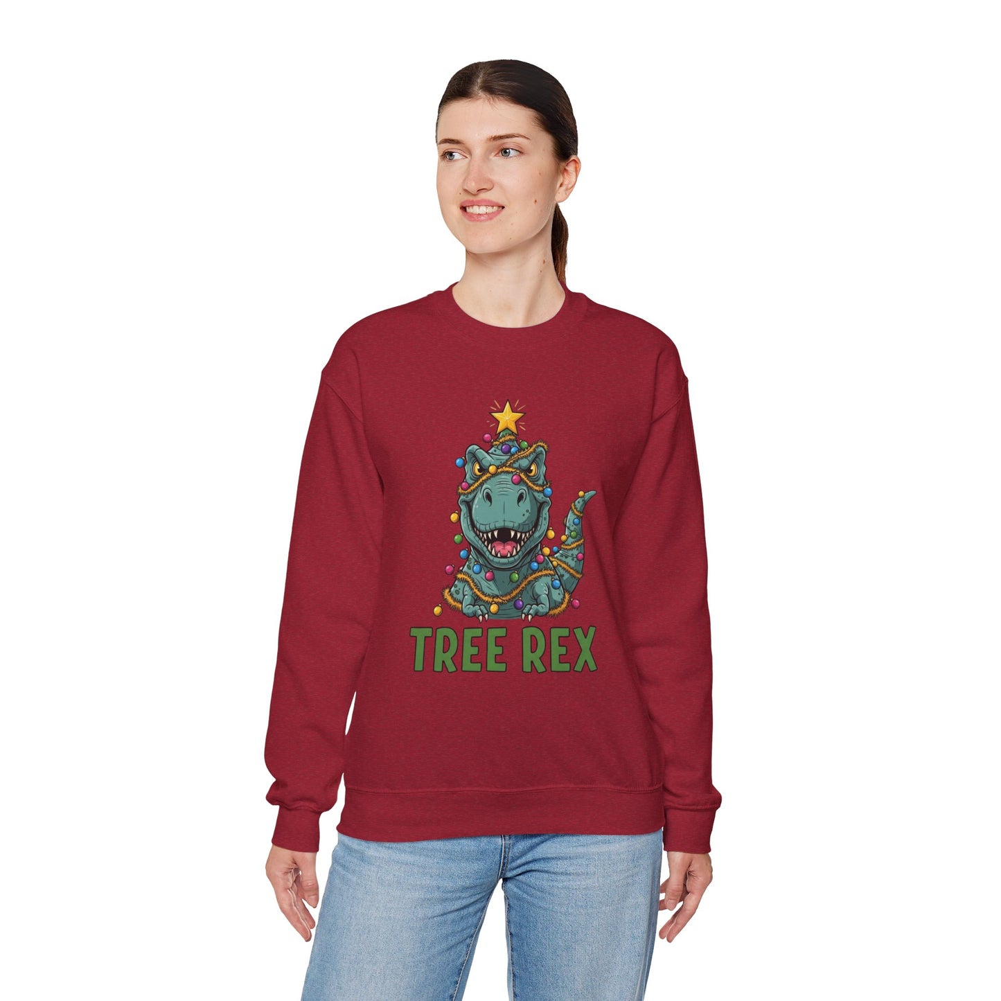 Tree Rex Christmas Sweatshirt, Funny Dinosaur Holiday Sweater, Cute T-Rex Christmas Crewneck, Festive Unisex Gift For Friends And Family