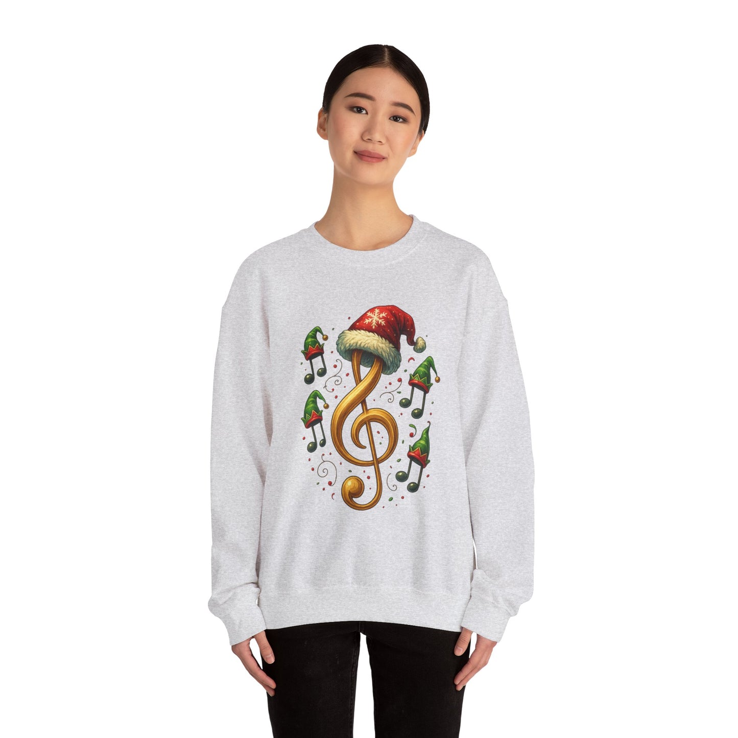 Christmas Music Note Sweatshirt, Holiday Treble Clef Sweater With Santa Hat, Festive Music Lover Gift, Cozy Winter Crewneck Unisex Top