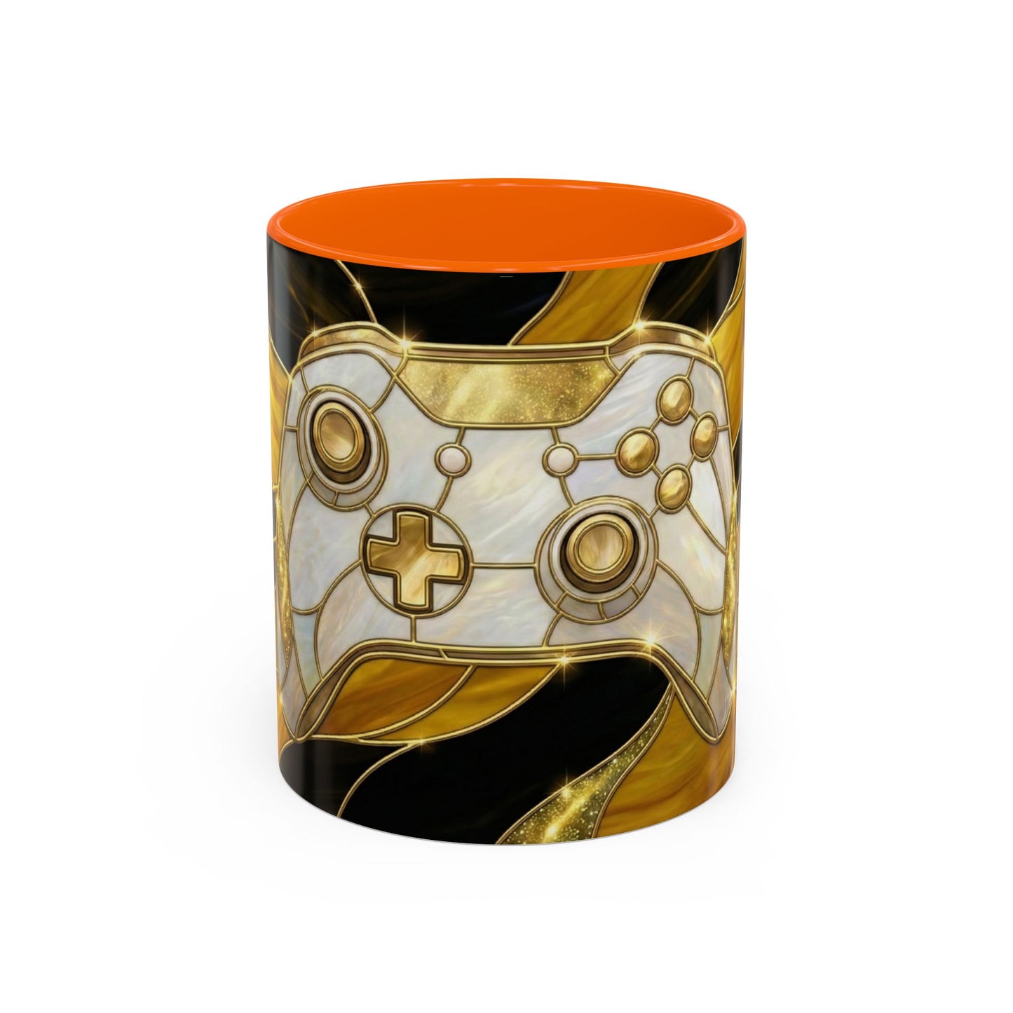 Stained Glass Gamer Mug, Gold Controller Coffee Cup, Video Game Gifts for Him, Gamer Boyfriend Gift, Teen Boy Gaming Mug, Desk Decor