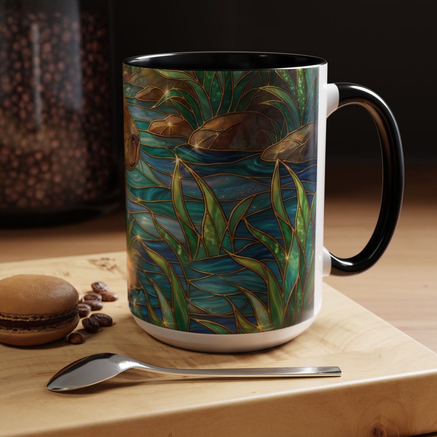 Capybara Coffee Mug, Stained Glass Capybara Mug, Cute Animal Art Mug, Nature Lover Gift, Unique Ceramic Coffee Cup, 11oz 15oz Wildlife Mug
