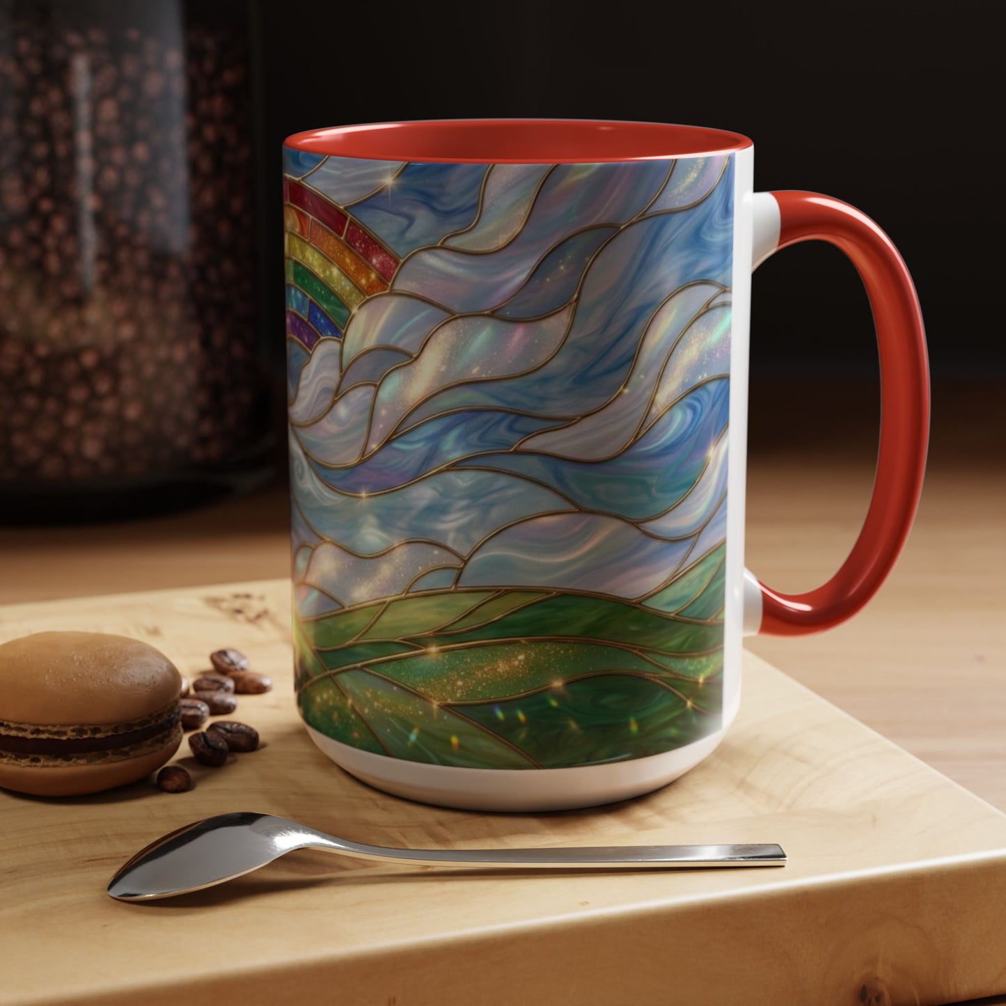 Stained Glass Rainbow Mug, Pot Of Gold Coffee Cup, St Patricks Day Gift, Whimsical Magical Art Mug, Lucky Irish Leprechaun Treasure
