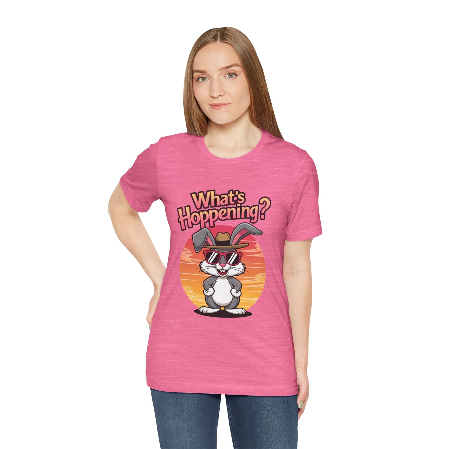 What’s Hoppening Funny Bunny Shirt – Cute Rabbit Pun T-Shirt – Sunset Graphic Tee for Animal Lovers, Easter, and Pun Enthusiasts