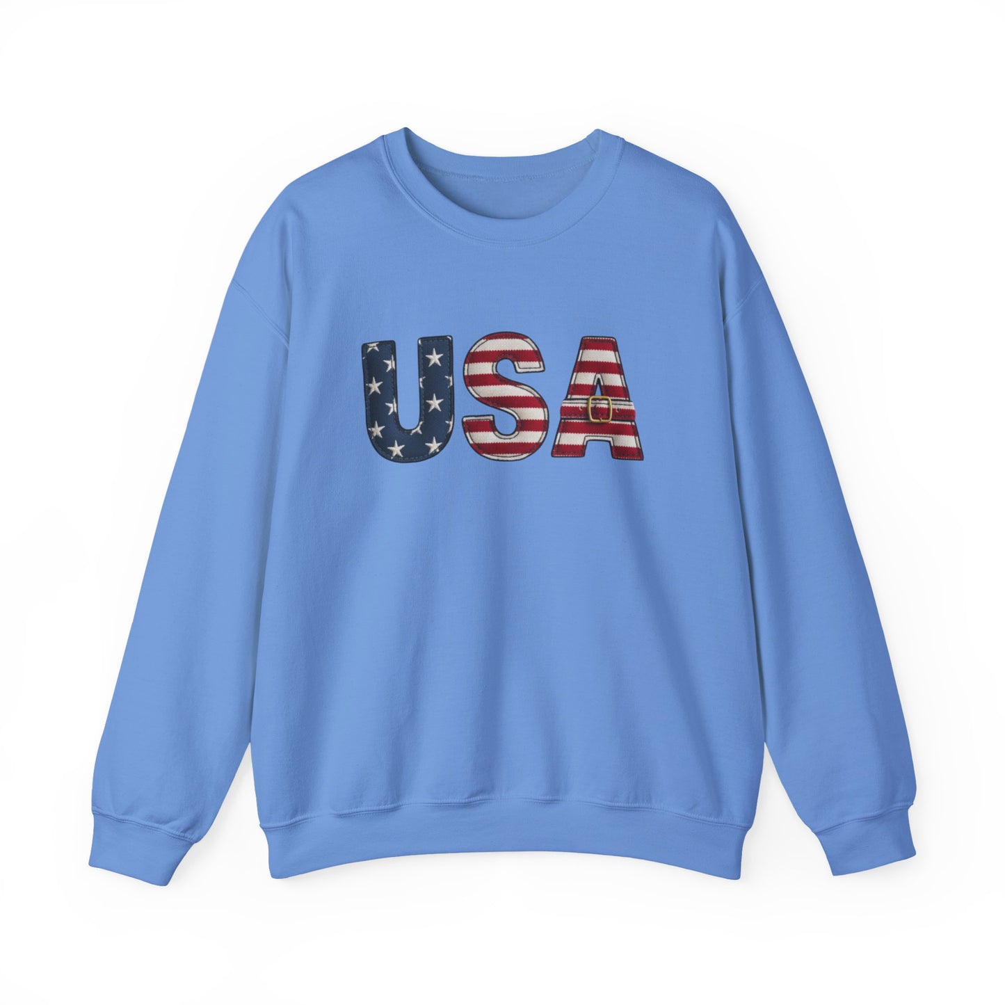 Faux Patchwork USA Sweatshirt, Patriotic Quilt Style Top, Rustic Americana Crewneck, 4th of July Shirt, Country USA Sweater, Vintage Flag Top