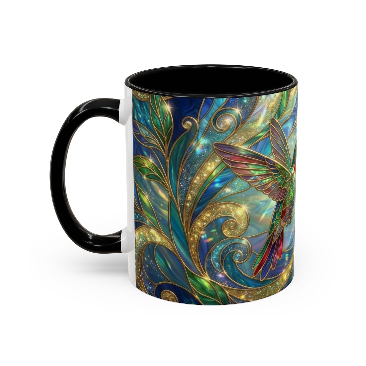 Stained Glass Hummingbird Mug, Colorful Floral Coffee Cup, Bird And Flower Art Mug, Nature Lover Gift, Artistic Garden Mug, Unique Gift