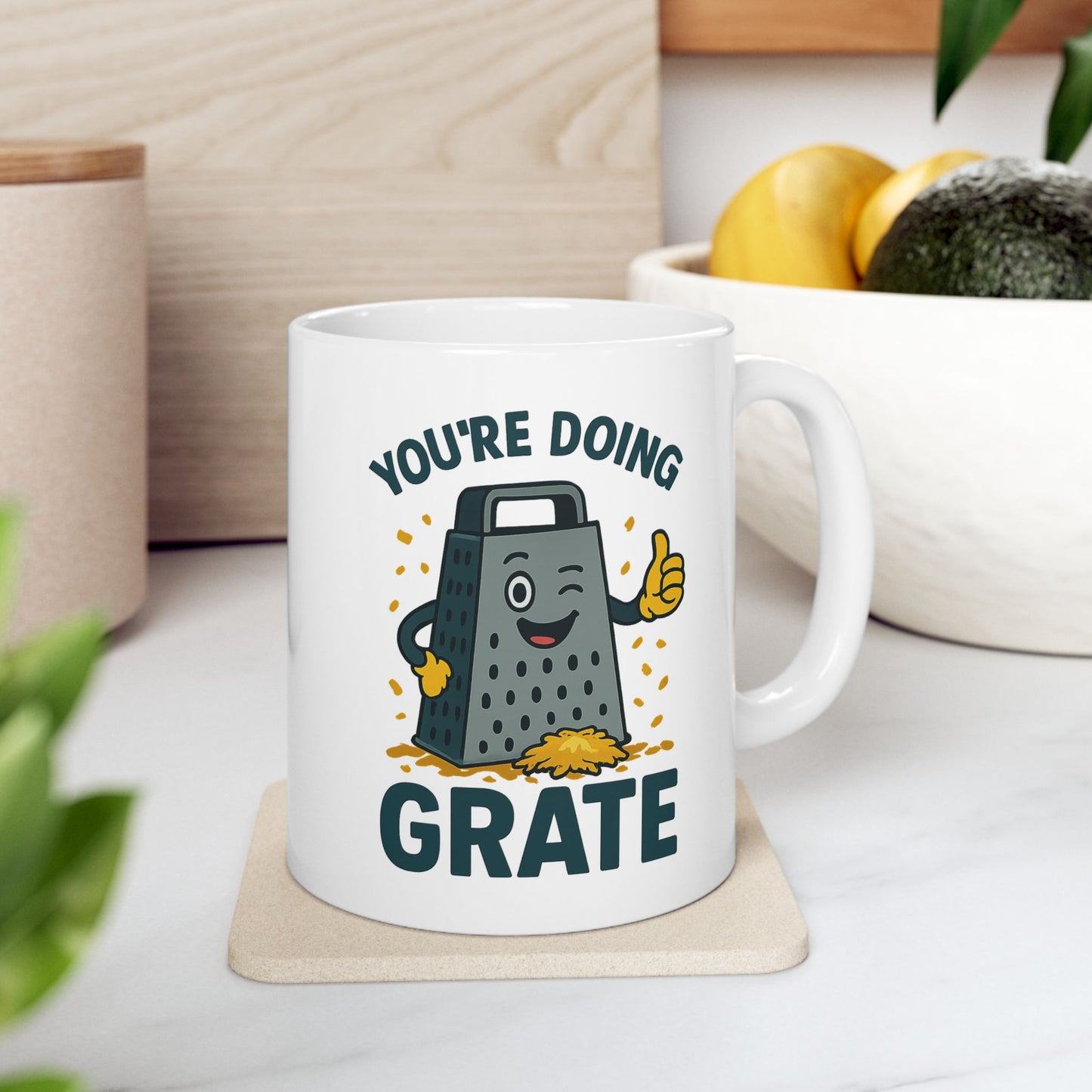 You’re Doing Grate Funny Pun Mug – Cheesy Kitchen Coffee Cup, Positive Encouragement Gift for Coworkers, Friends & Teachers