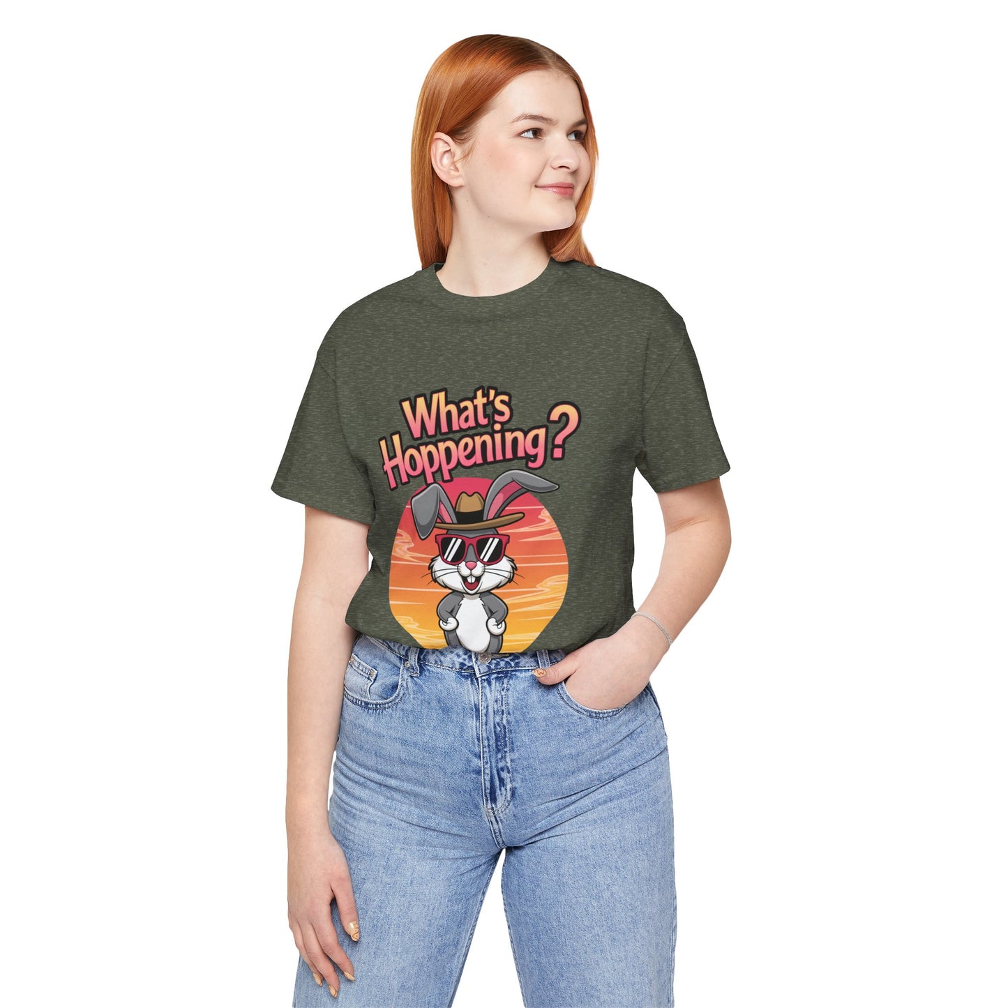 What’s Hoppening Funny Bunny Shirt – Cute Rabbit Pun T-Shirt – Sunset Graphic Tee for Animal Lovers, Easter, and Pun Enthusiasts