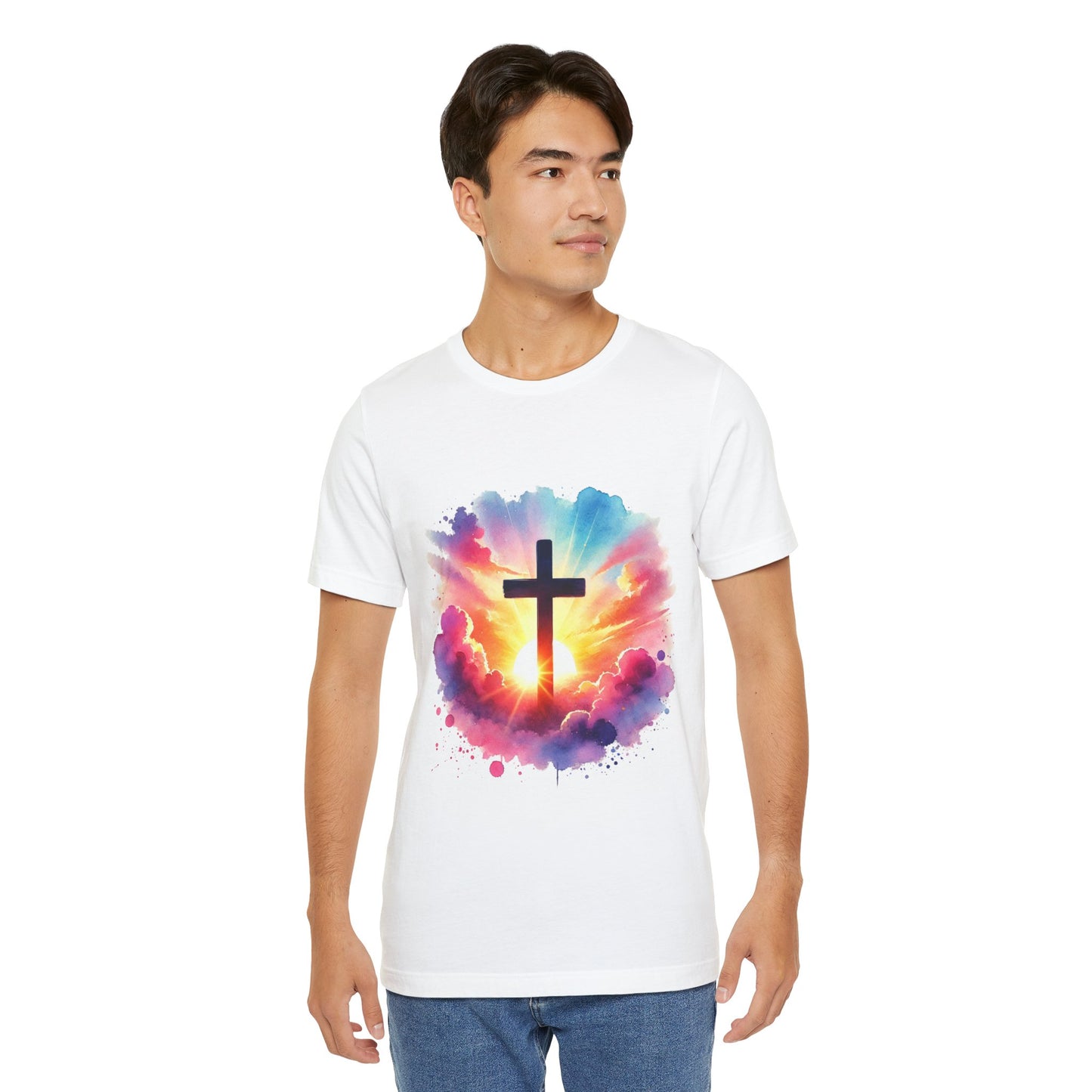 Faith Cross Sunburst Christian Tee | Inspirational Christian T-Shirt | Colorful Sunrise Cross Shirt | Faith Gifts for Women Men