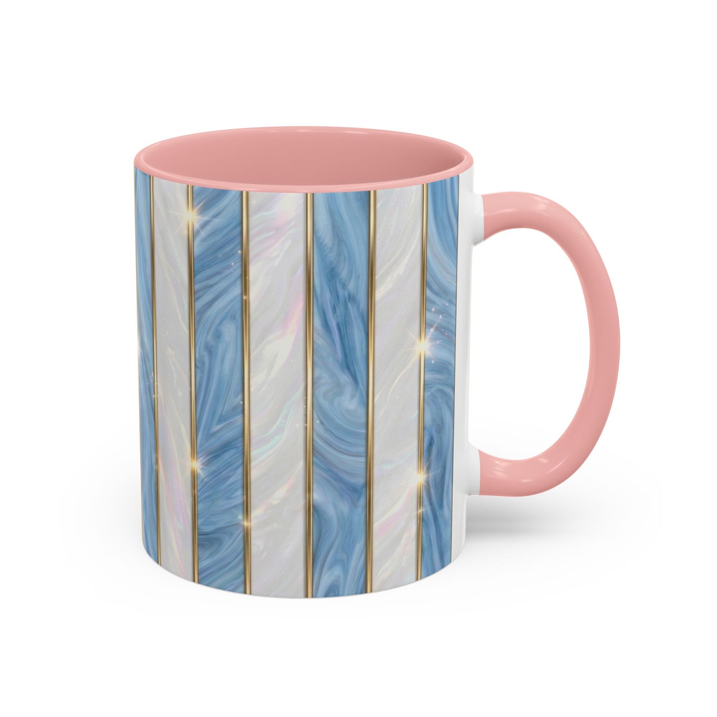 Faux Stained Glass Mug, Blue Pearlescent Coffee Cup, Art Deco Stained Glass Decor, Elegant Gold Stripe Teacup, Unique Art Gift For Her