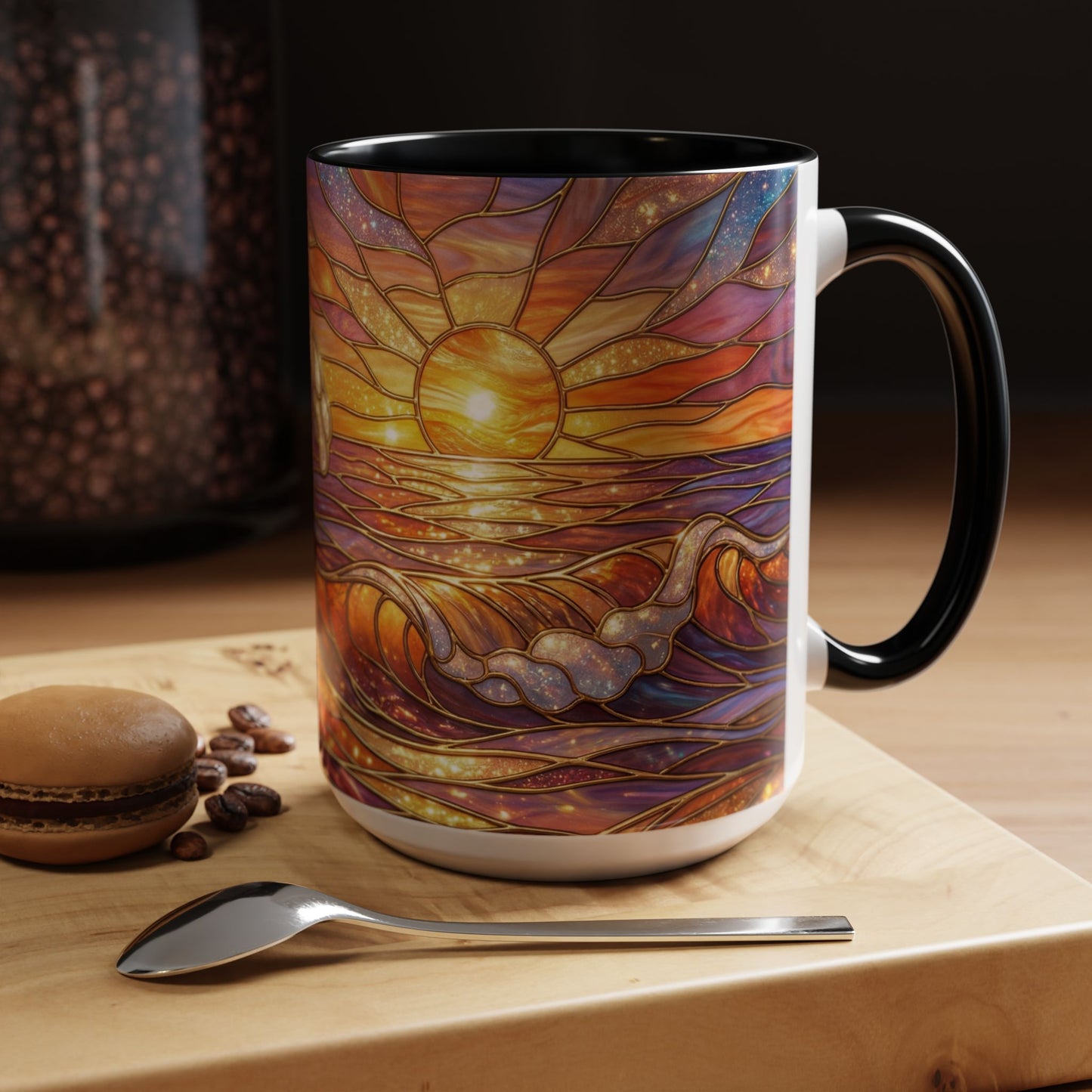 Stained Glass Wave Mug, Ocean Sunset Coffee Cup, Vibrant Beach Art, Sea Lover Gift, Mosaic Tea Cup, Summer Kitchen Decor, Nature Drinkware