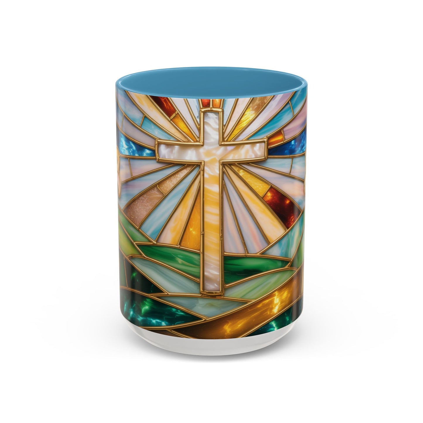 Stained Glass Cross Mug, Christian Coffee Cup, Faith Gift Mug, Religious Art Mug, Floral Church Mug, Inspirational Faith Cup, Easter Gift