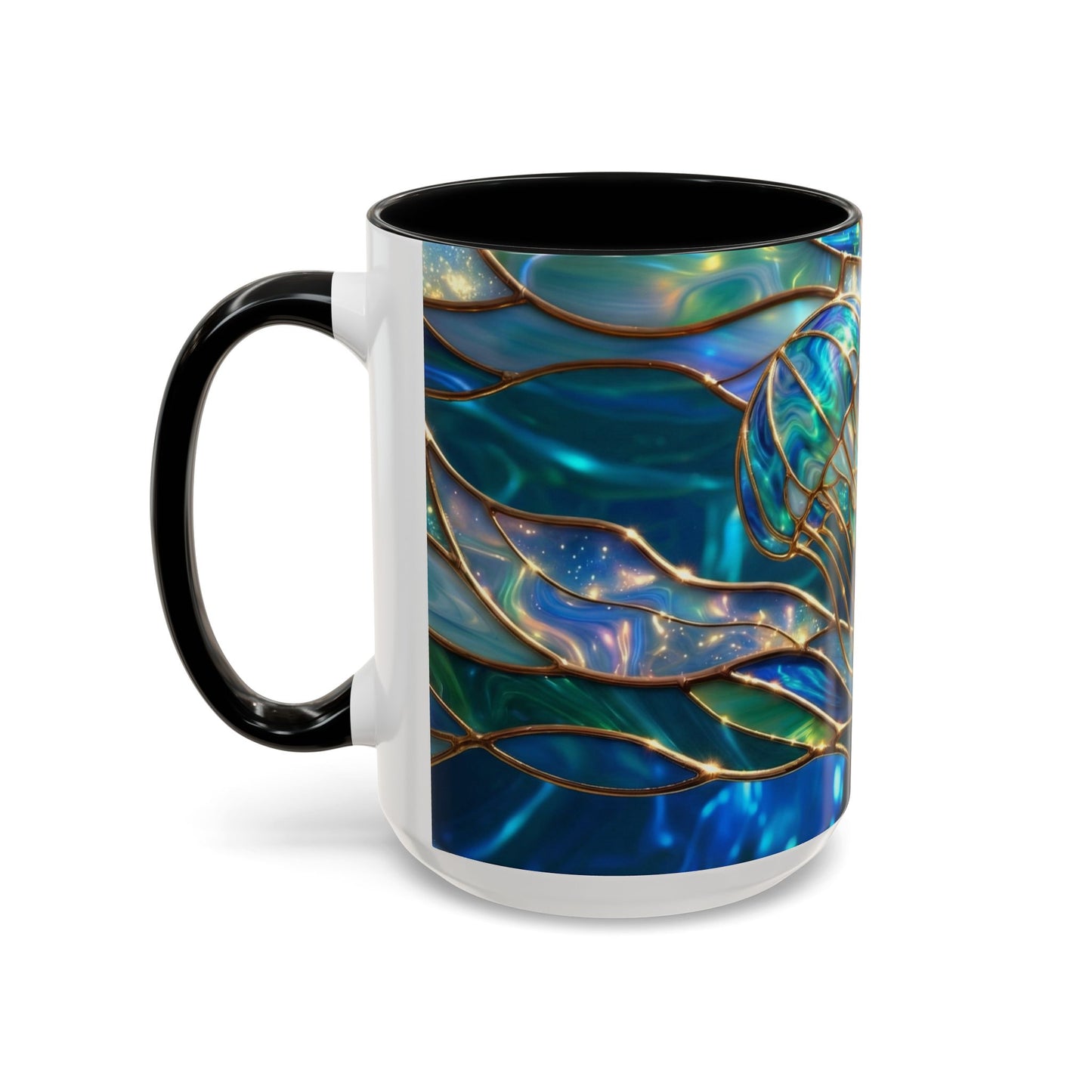 Stained Glass Jellyfish Mug, Ocean Art Coffee Cup, Nautical Sea Life Mug, Blue Teal Gold Glass Style Mug, Gift For Ocean Lovers Decor