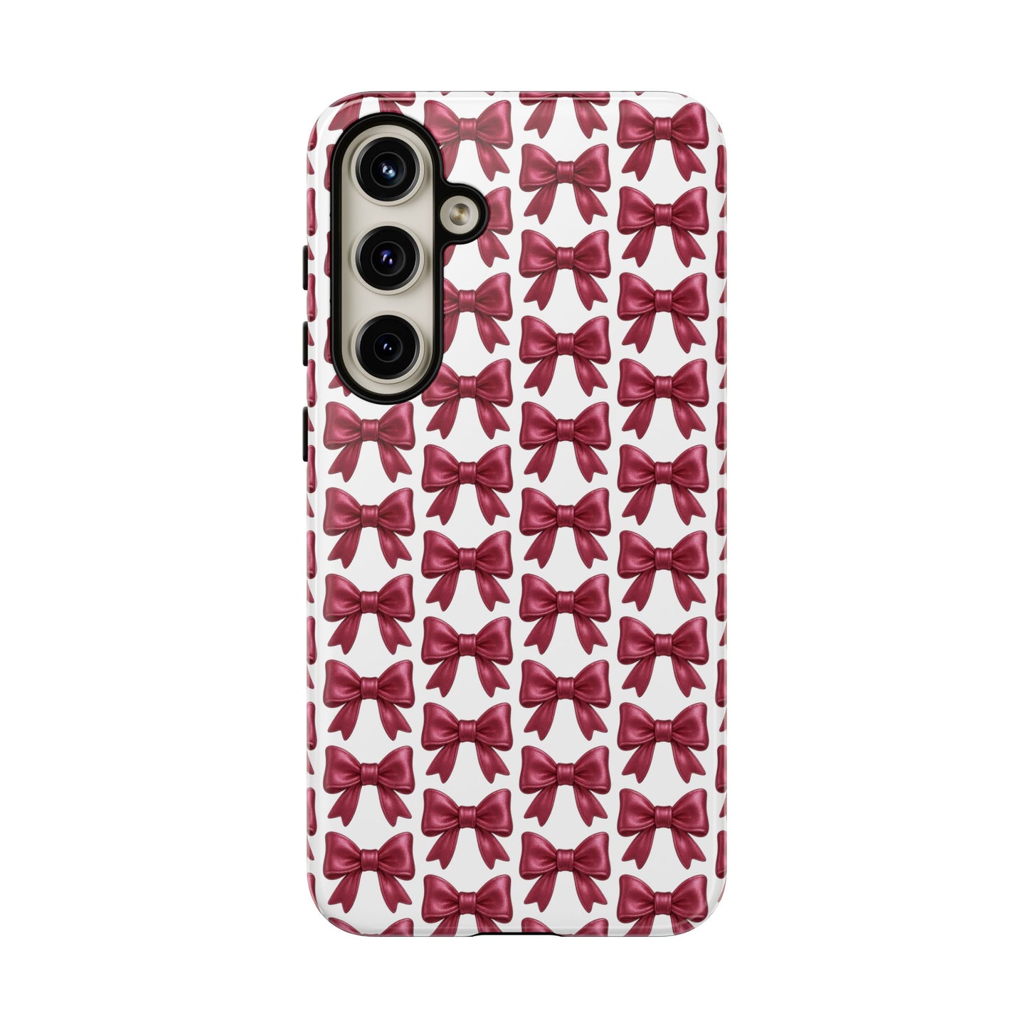 Coquette Samsung Case - Burgundy Bow Pattern Phone Cover, Girly Soft Aesthetic Gift, Cute Galaxy Case for Her