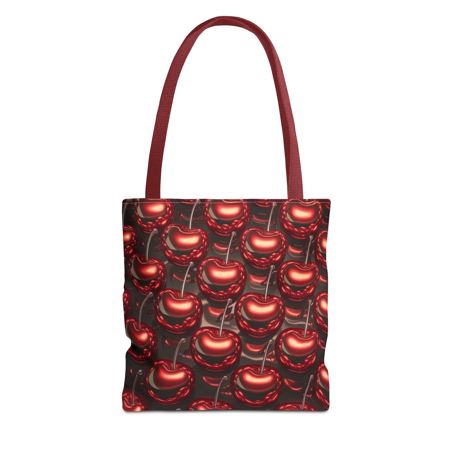 Glossy Cherry Pattern Canvas Tote Bag – Retro Black & Red Cherry Print, Coquette Cottagecore Aesthetic Shopper Tote, Fruit Lover Gift